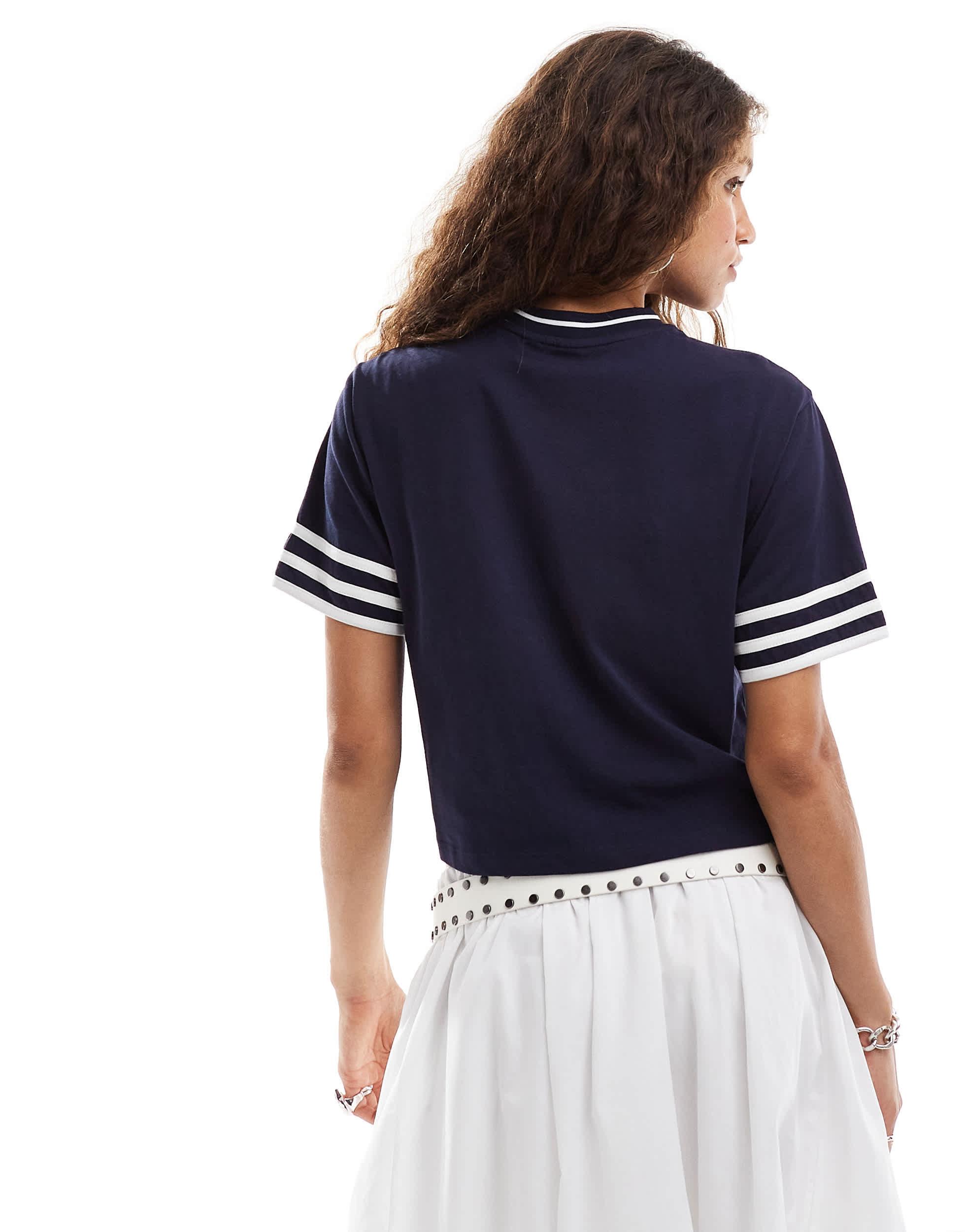 COLLUSION boxy V-neck cropped T-shirt in navy