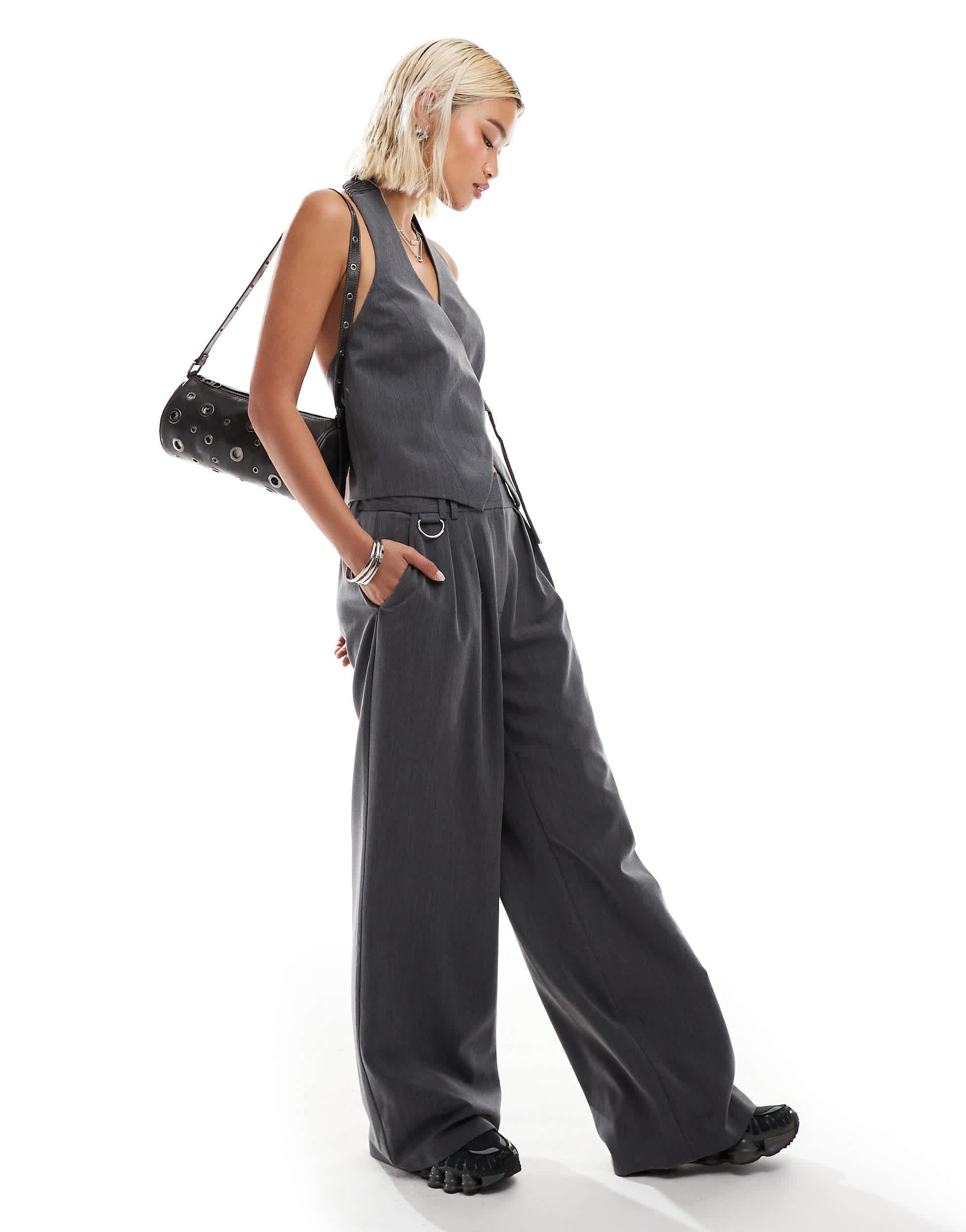 COLLUSION tailored wide leg pants with elastic waistband in charcoal gray - part of a set