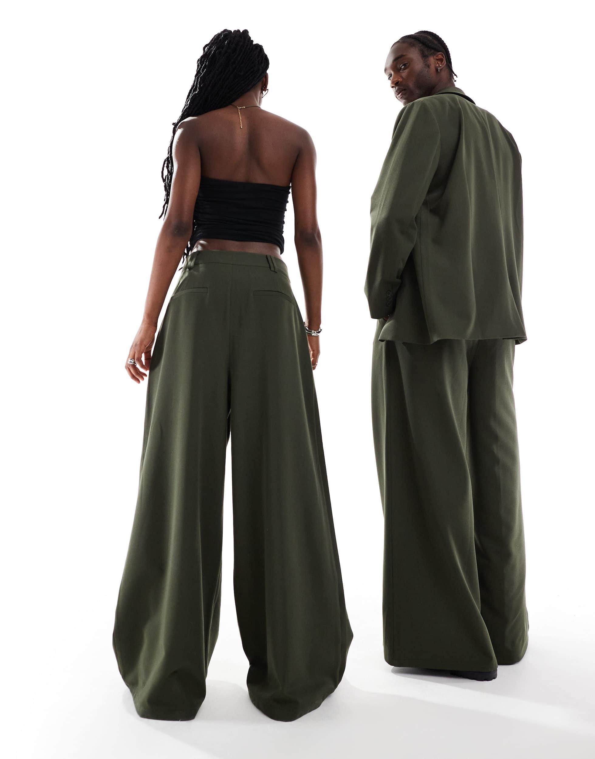 COLLUSION Unisex wide leg pants in olive - part of a set