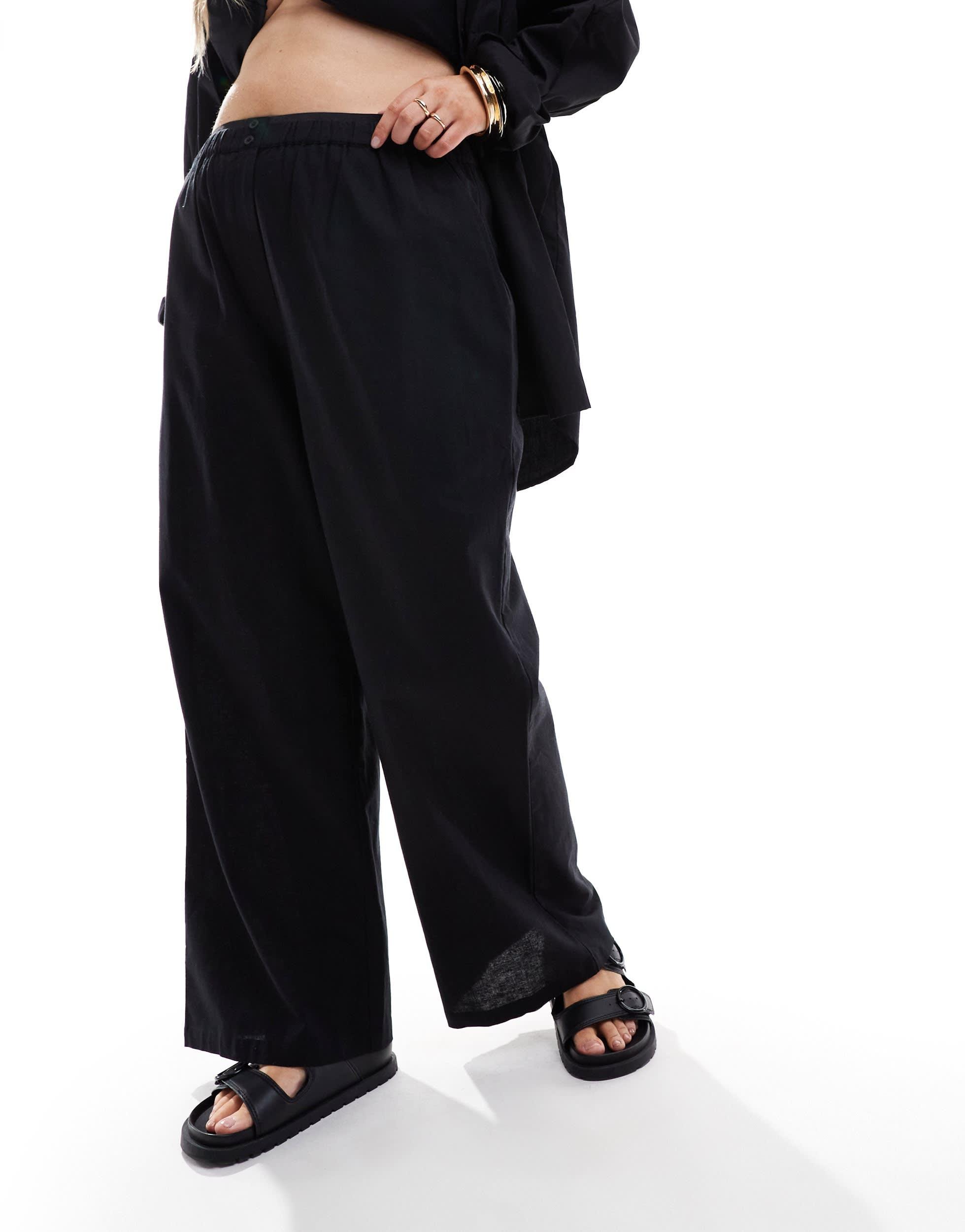 COLLUSION Plus beach linen look straight leg boxer pants in black