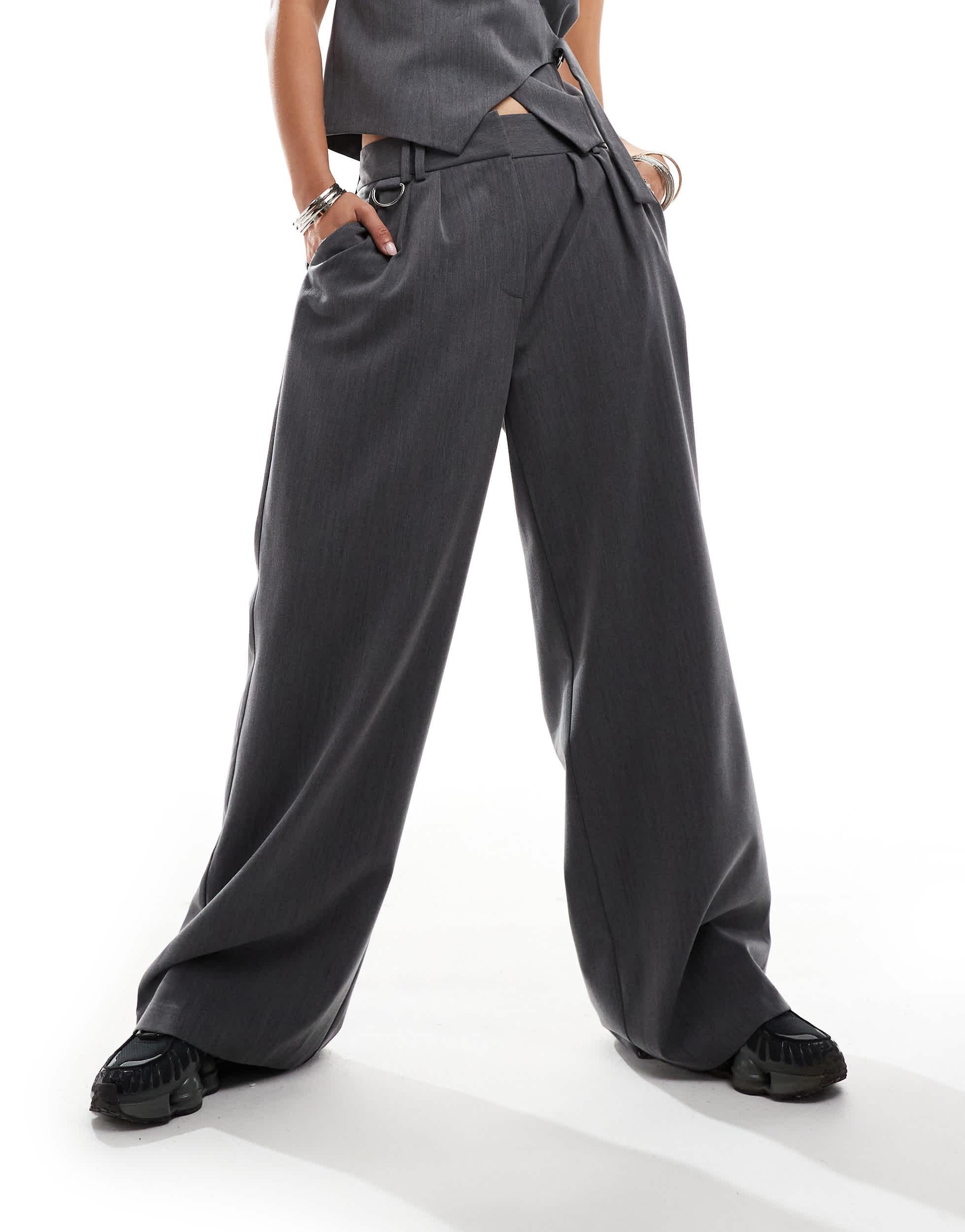 COLLUSION tailored wide leg pants with elastic waistband in charcoal gray - part of a set