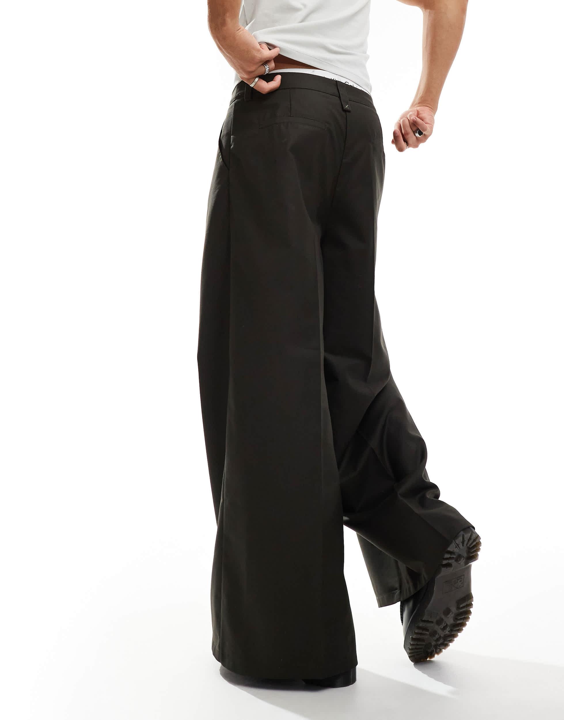 COLLUSION wide leg baggy tailored pants in dark khaki