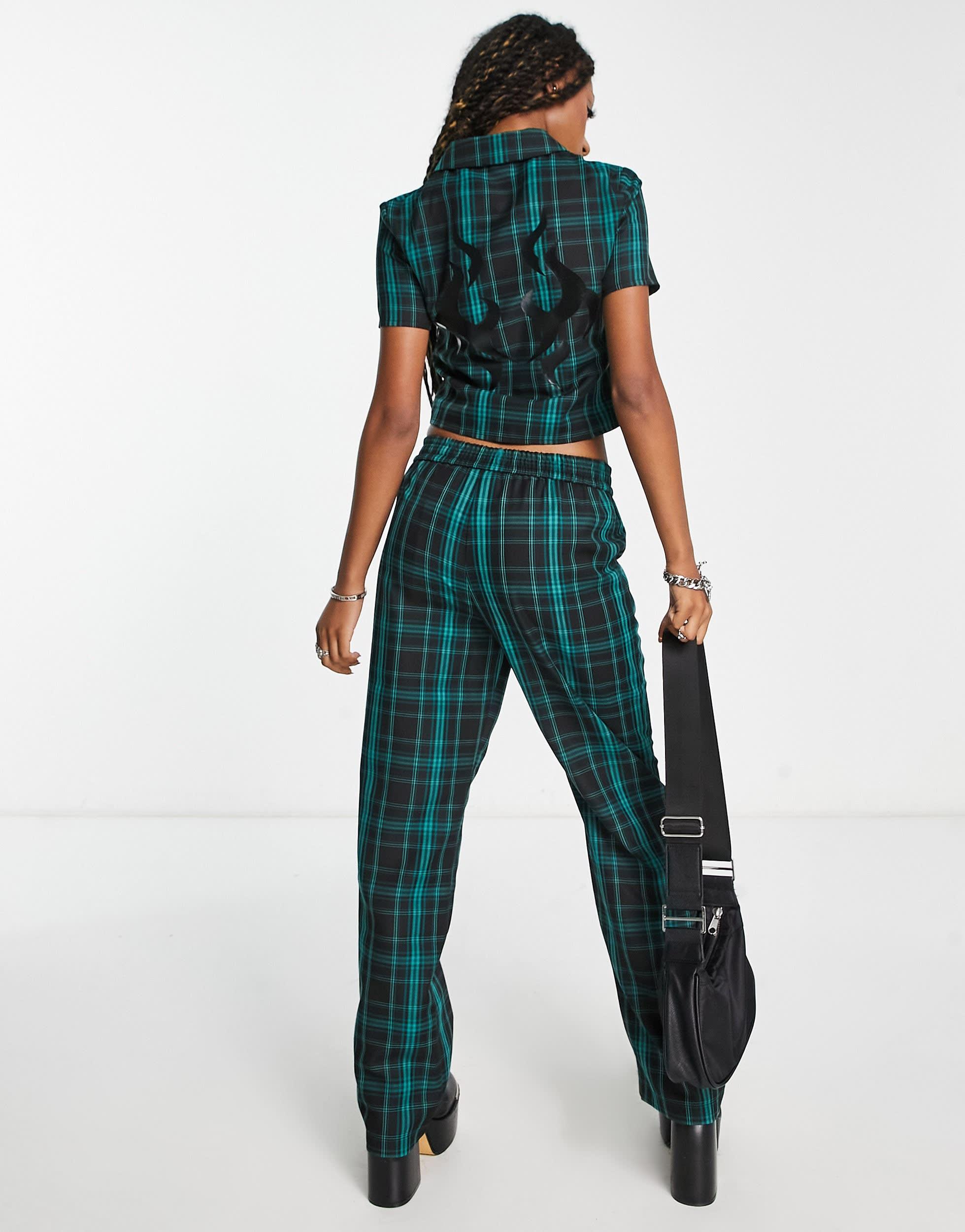 COLLUSION short sleeve check shirt in dark green - part of a set