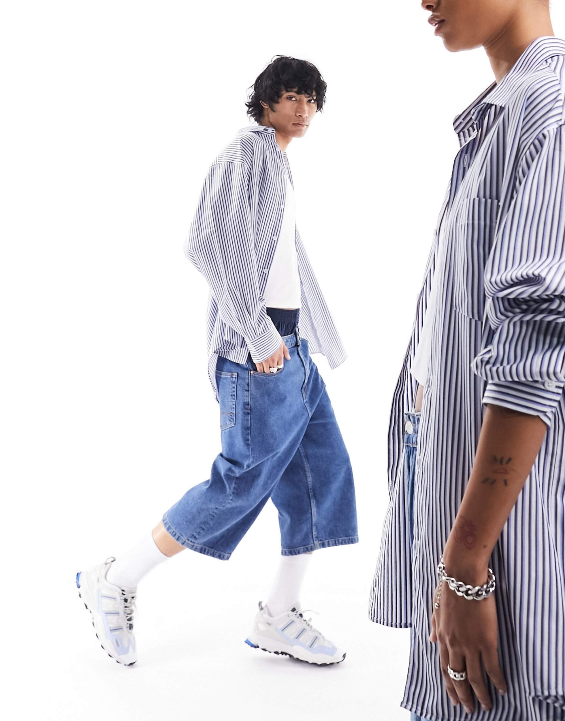 COLLUSION Unisex oversized shirt in white and blue stripe