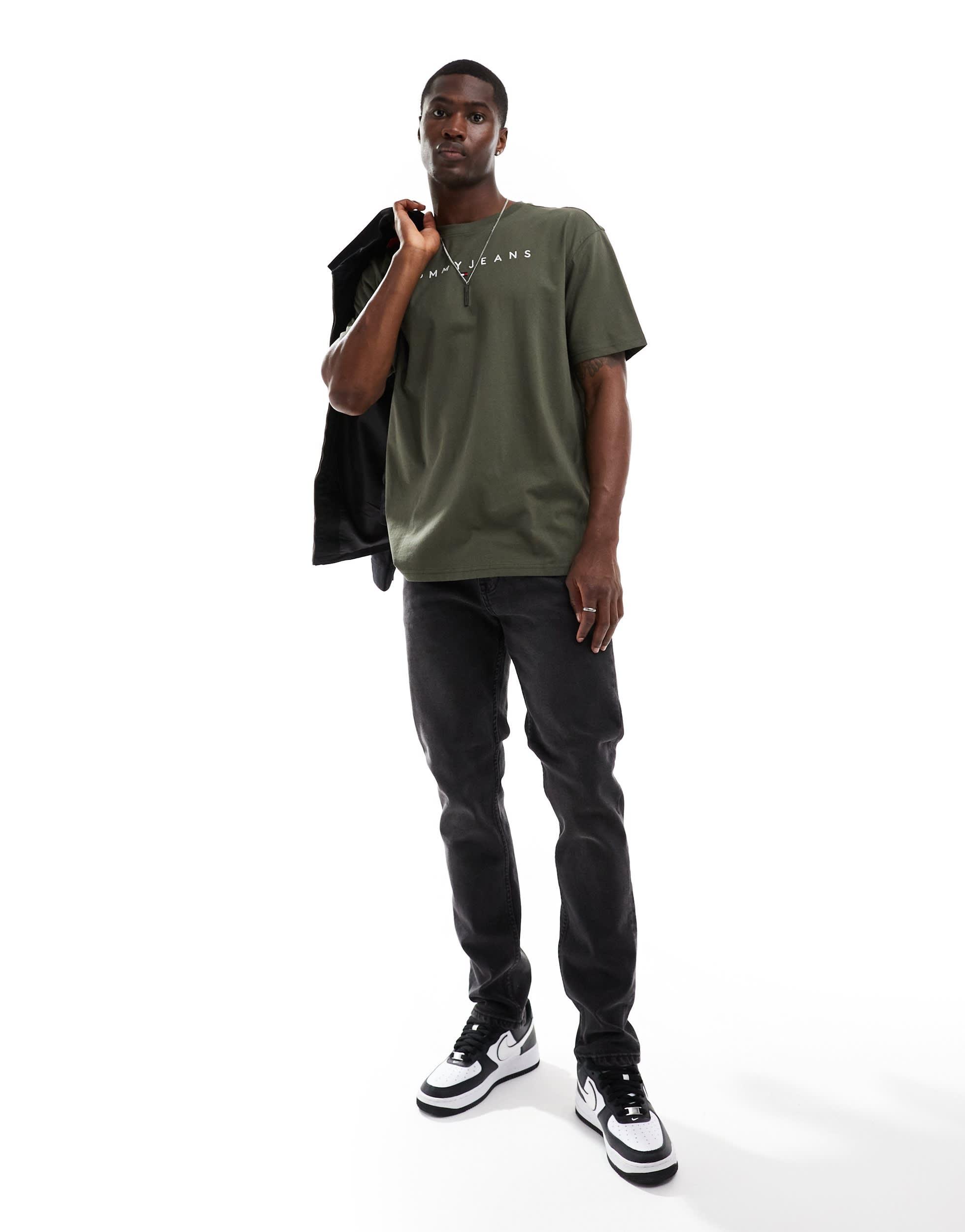 Tommy Jeans linear logo T-shirt in khaki green