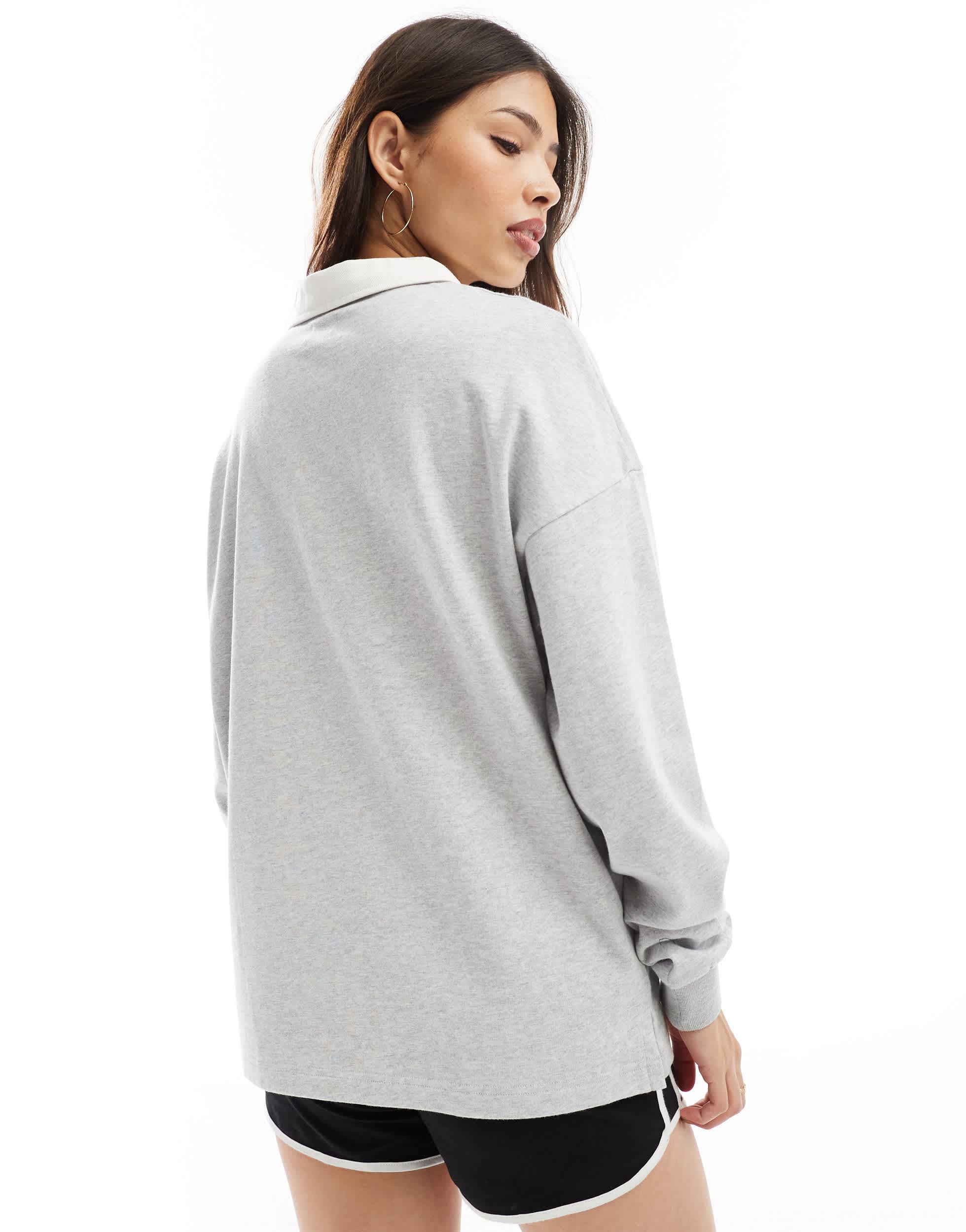 Cotton On long sleeve polo top in gray