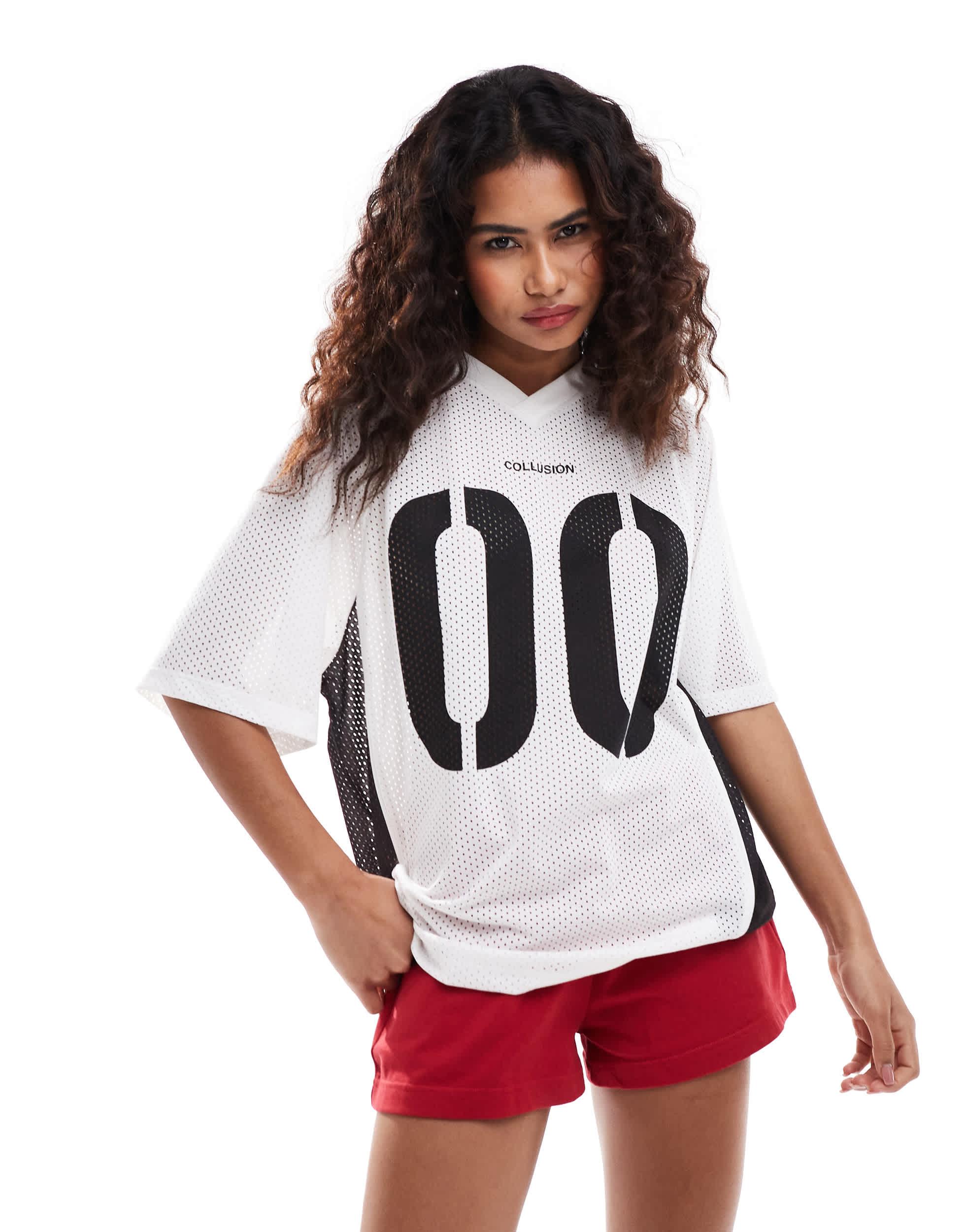 COLLUSION oversized sports tee with number graphic in ivory