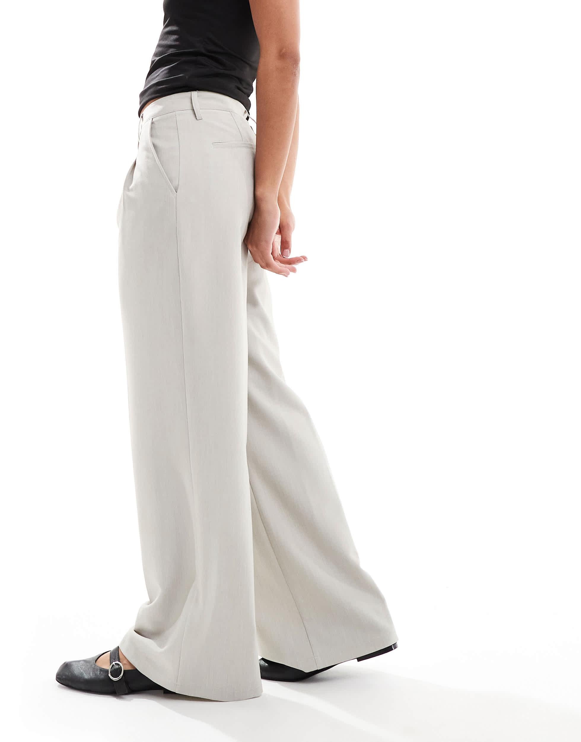 COLLUSION relaxed wide leg tailored pants in stone