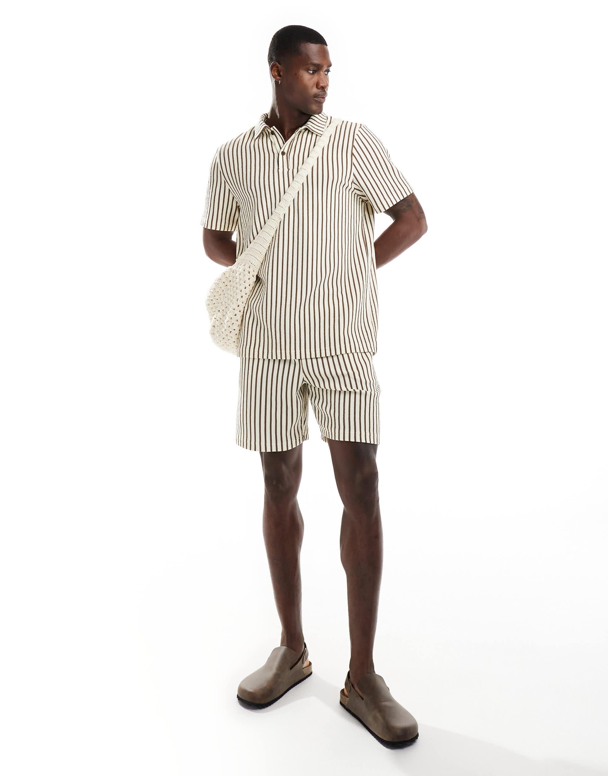 South Beach terrycloth striped beach shorts in beige - part of a set