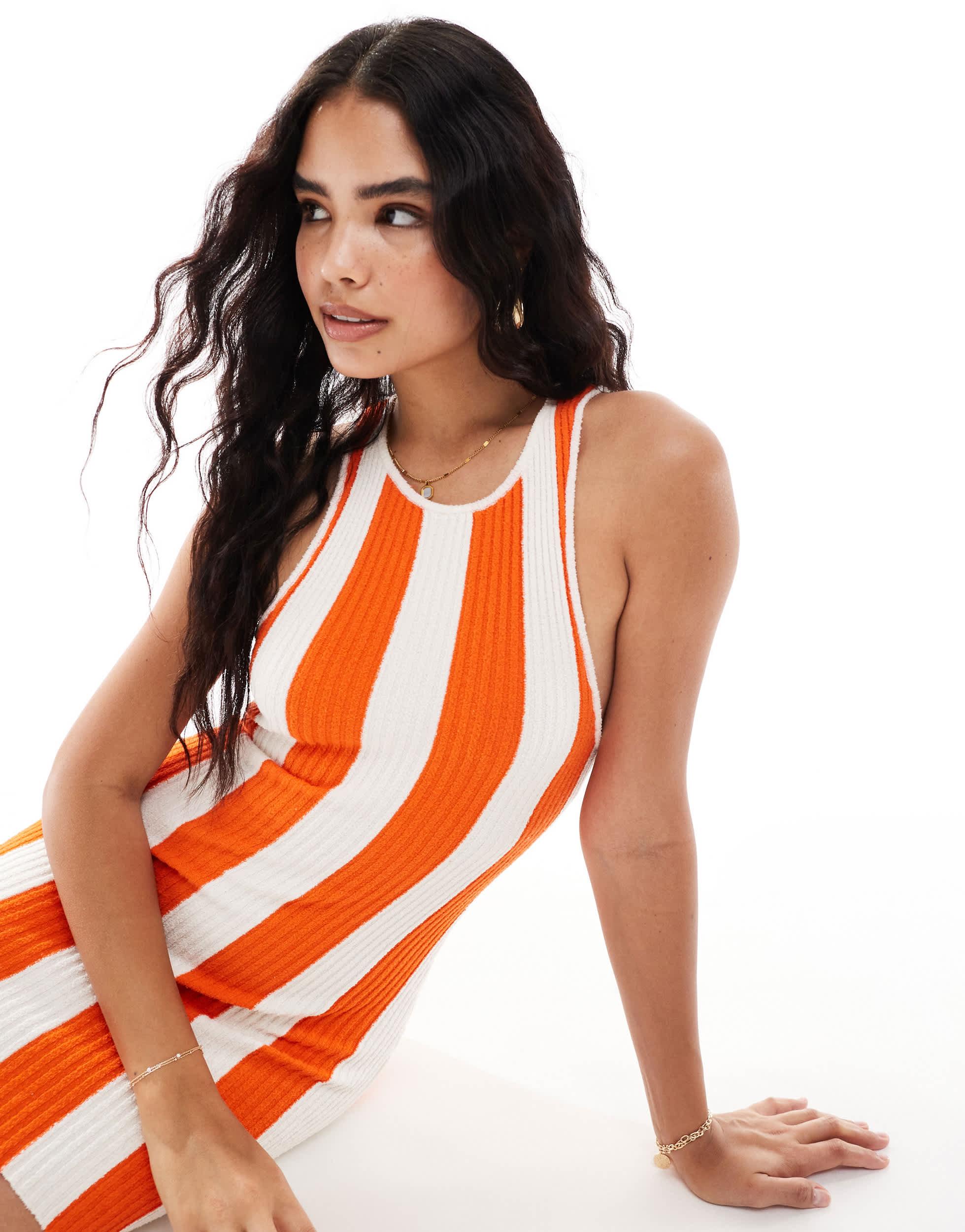 Mango striped mini dress in orange and white