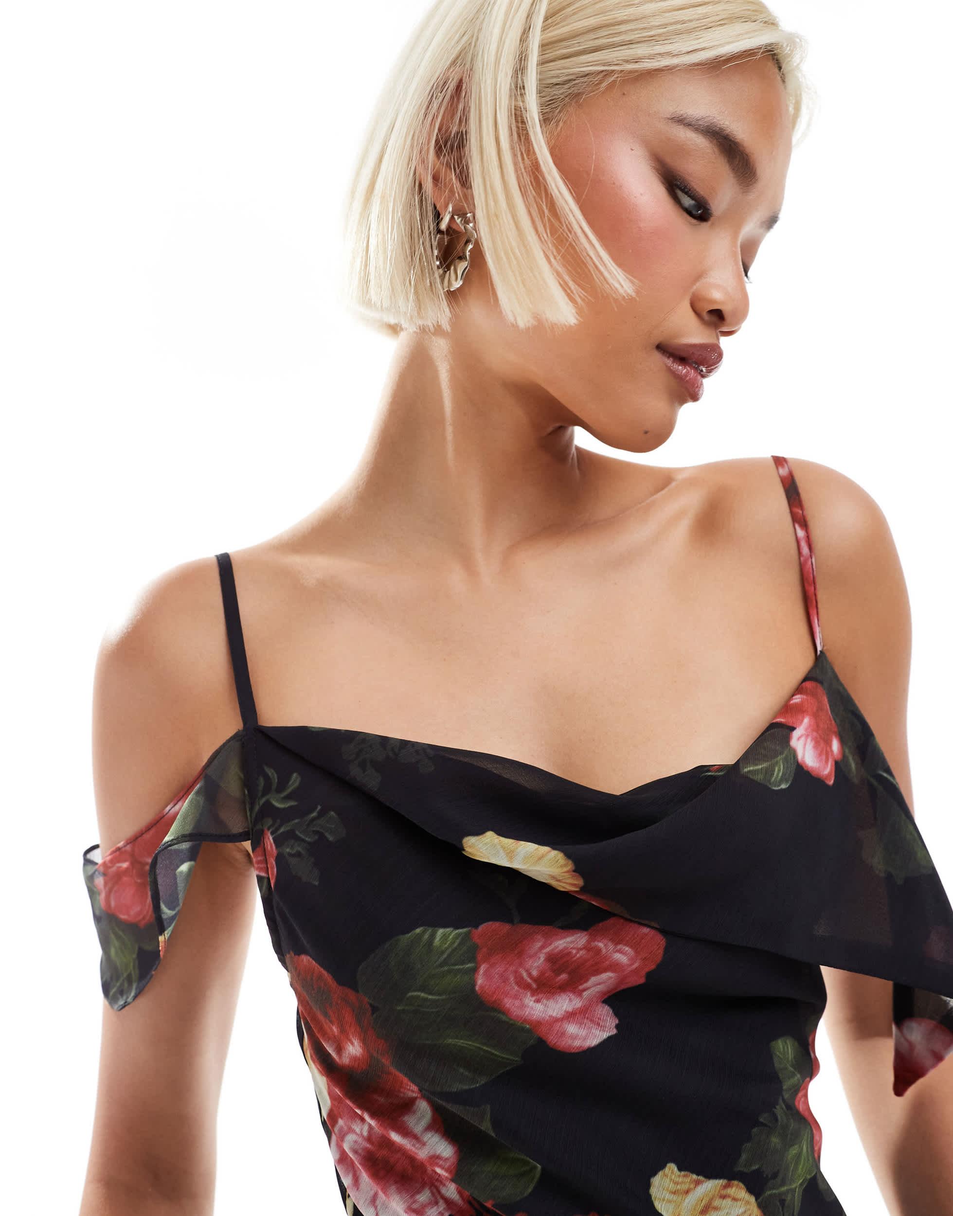 Motel dansya renaissance rose print ruffle cami dress in multi