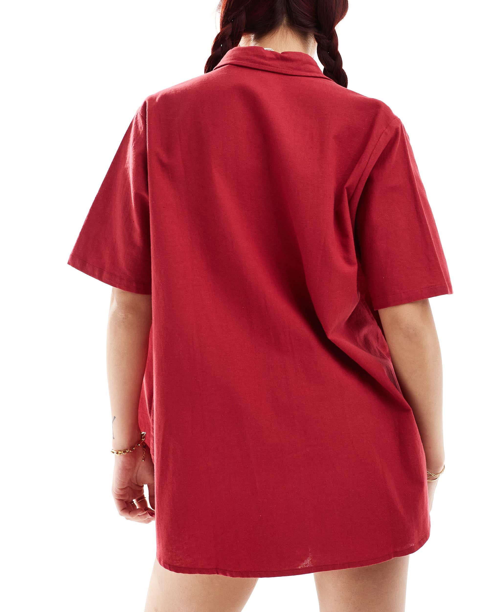 Motel smith oversized beach shirt in red - part of a set