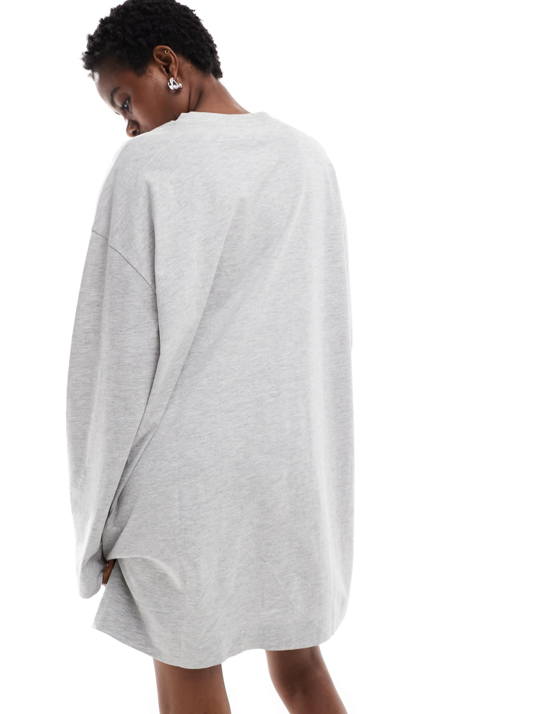 COLLUSION long sleeve v-neck t-shirt dress in heather gray