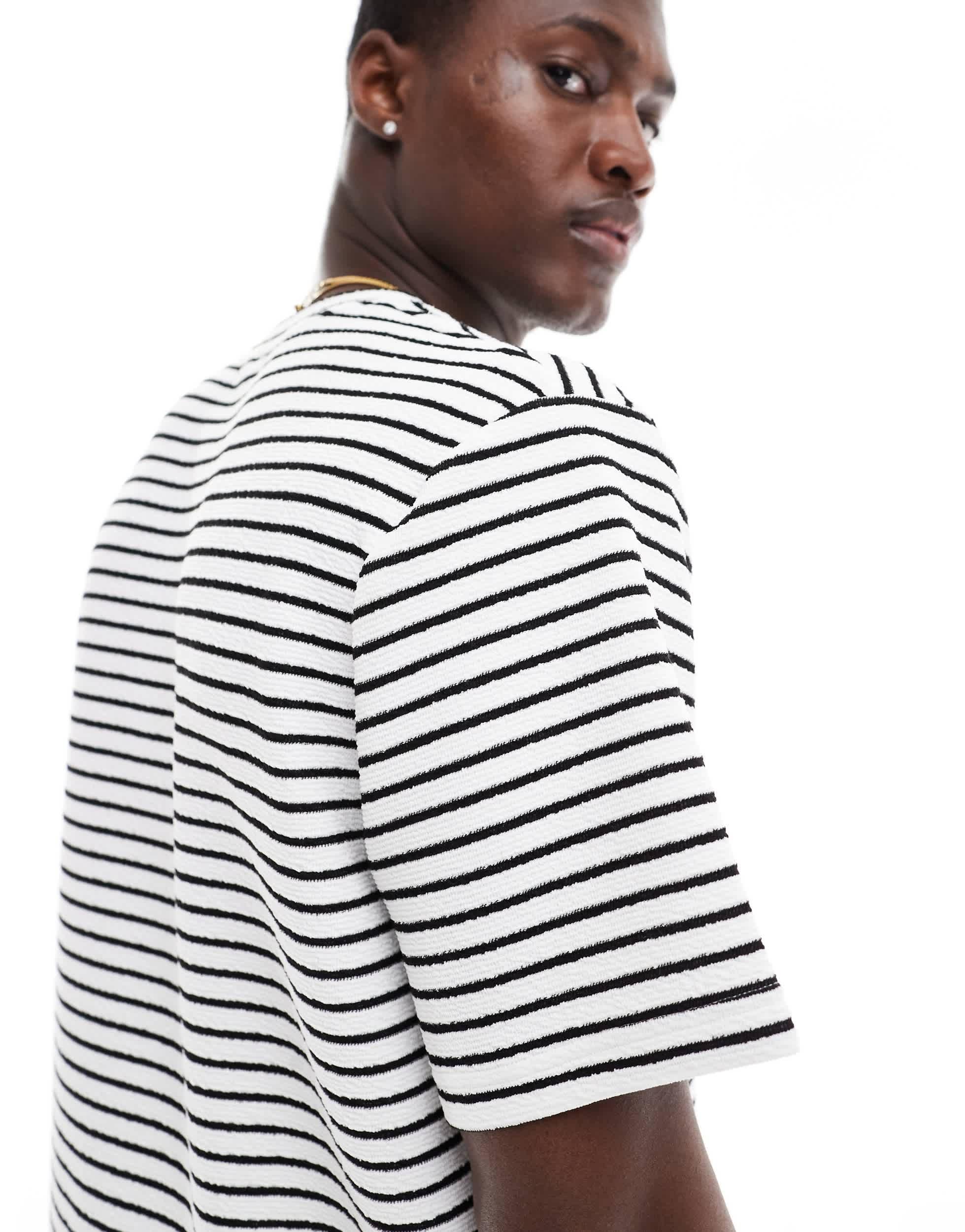 South Beach beach shirt in black and white textured stripe - part of a set