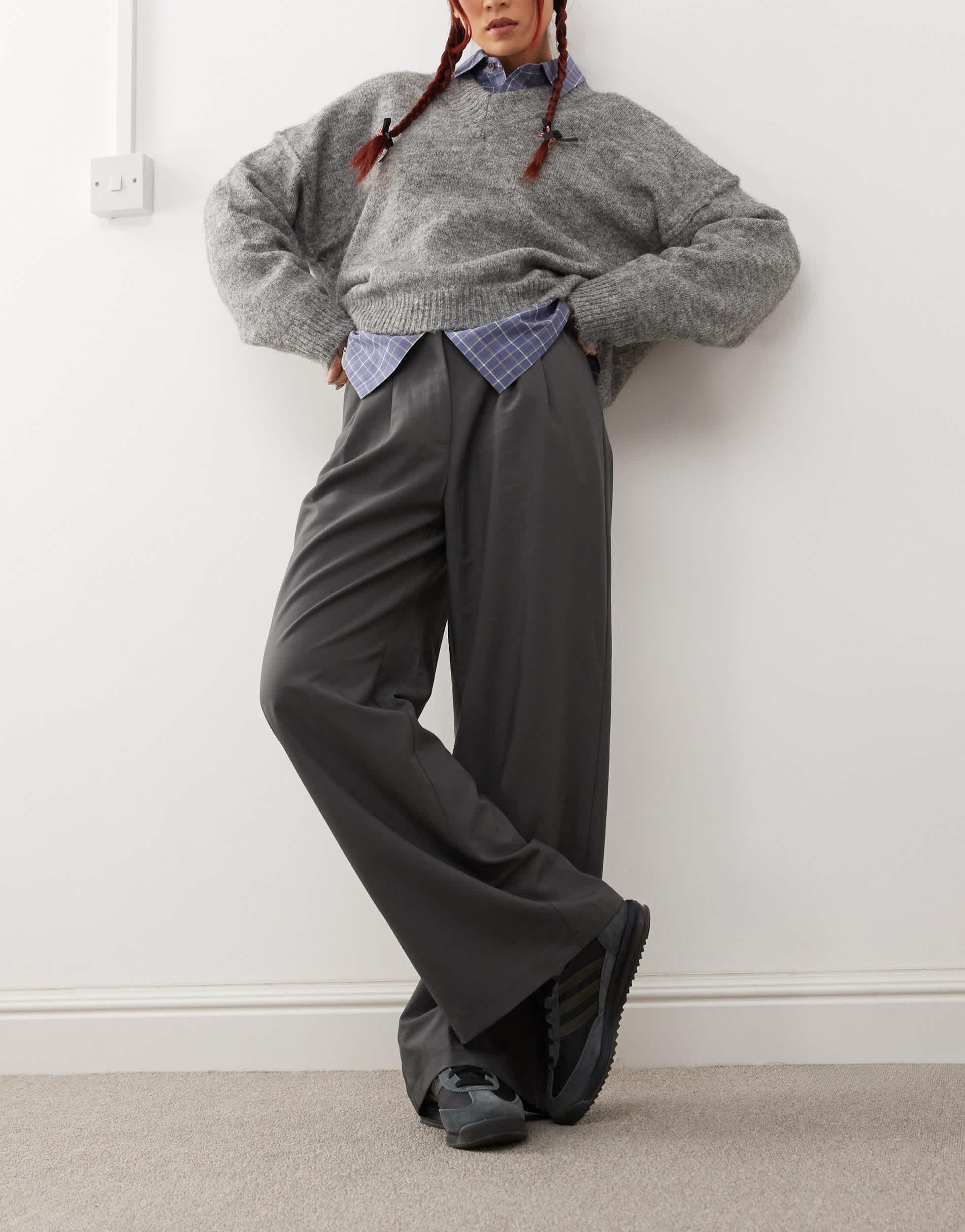 COLLUSION relaxed wide leg tailored pants in gray