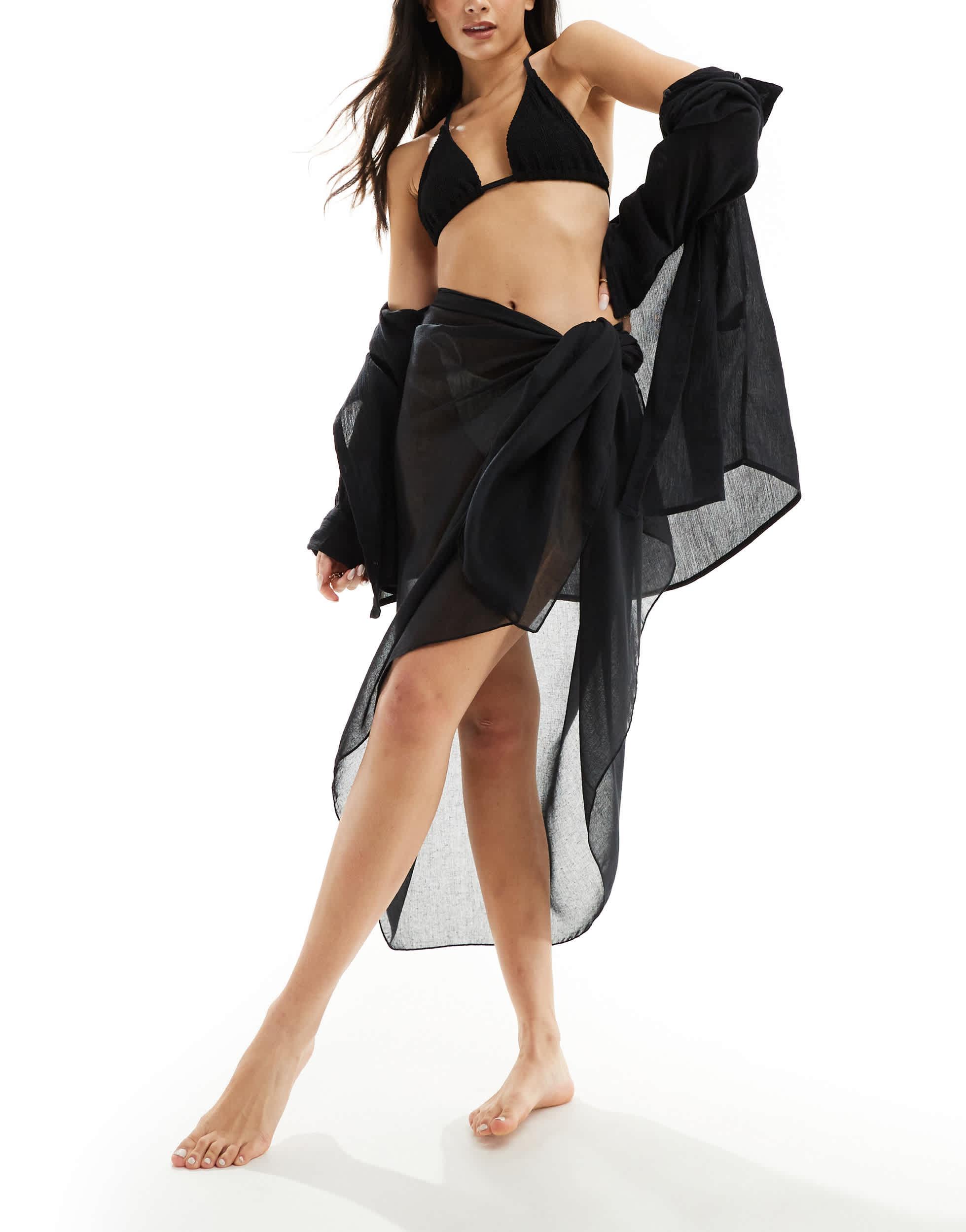 Cotton On semi sheer black beach sarong