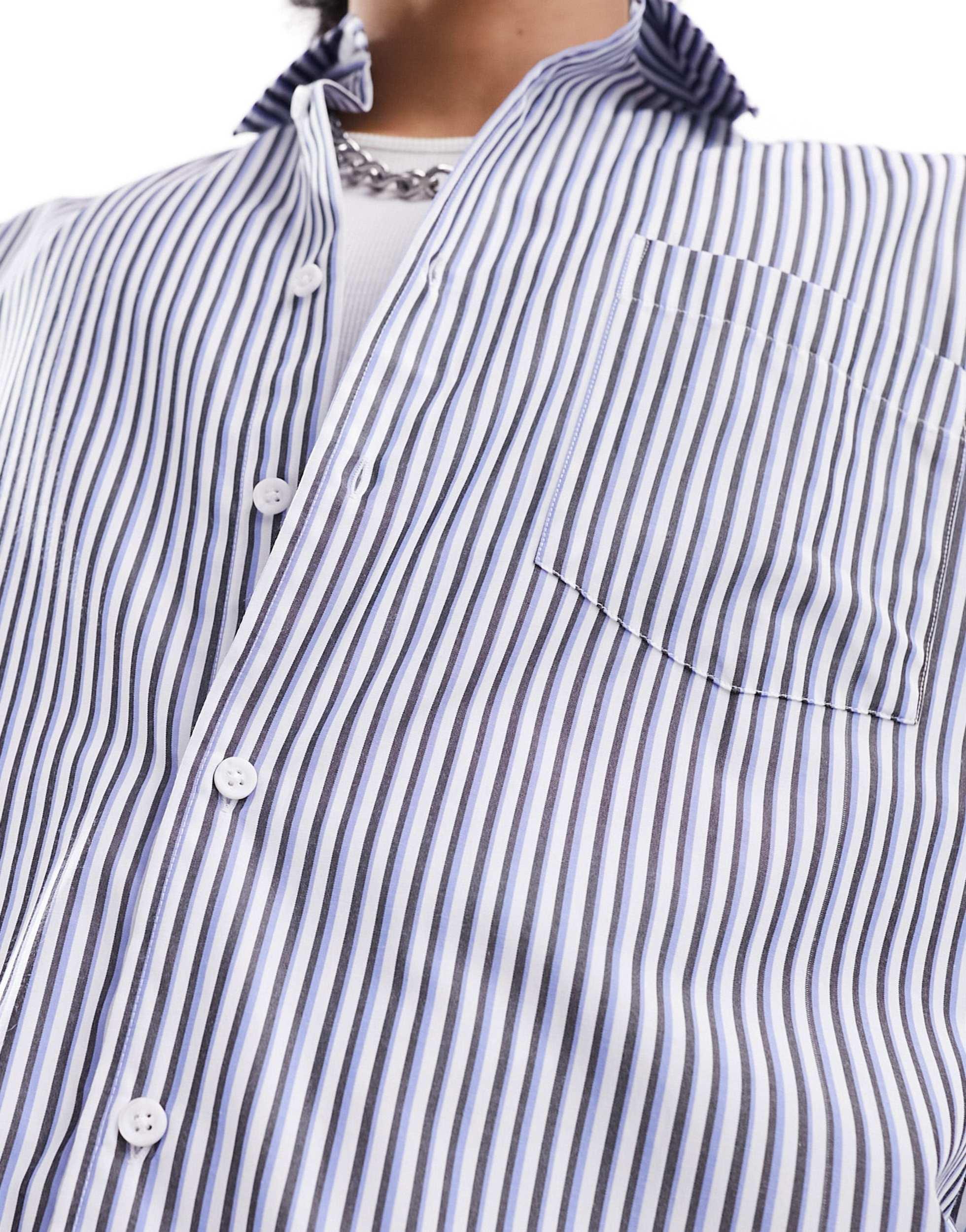 COLLUSION Unisex oversized shirt in white and blue stripe