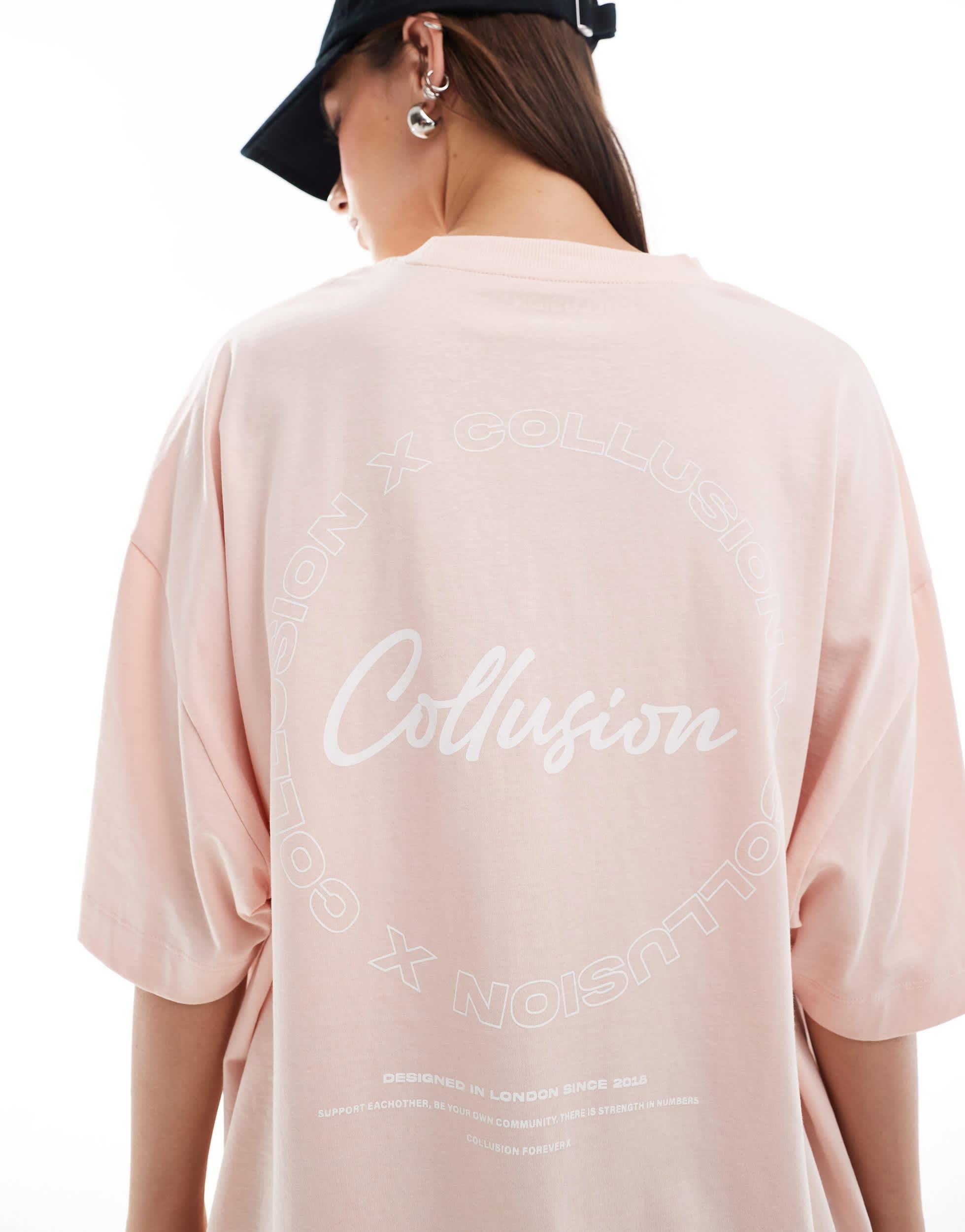 COLLUSION Unisex washed pink T-shirt with graphic in pique