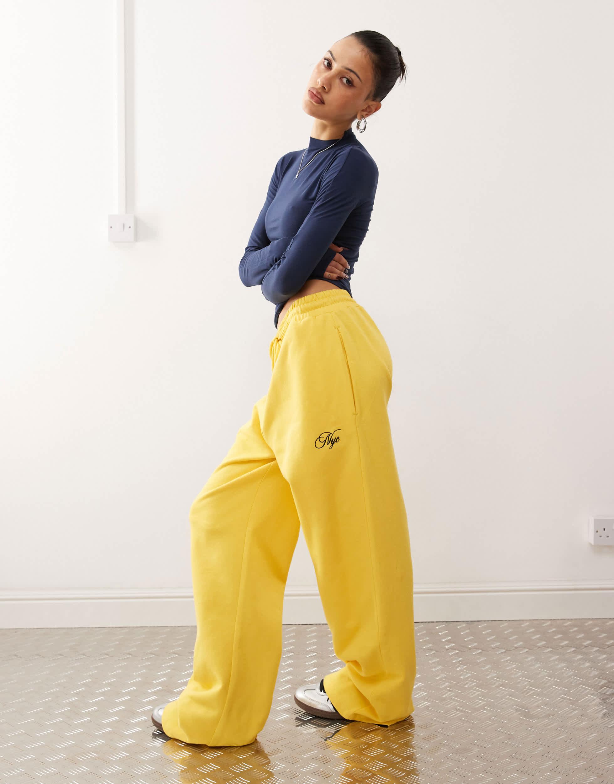 COLLUSION oversized straight leg sweatpants in yellow with embroidery