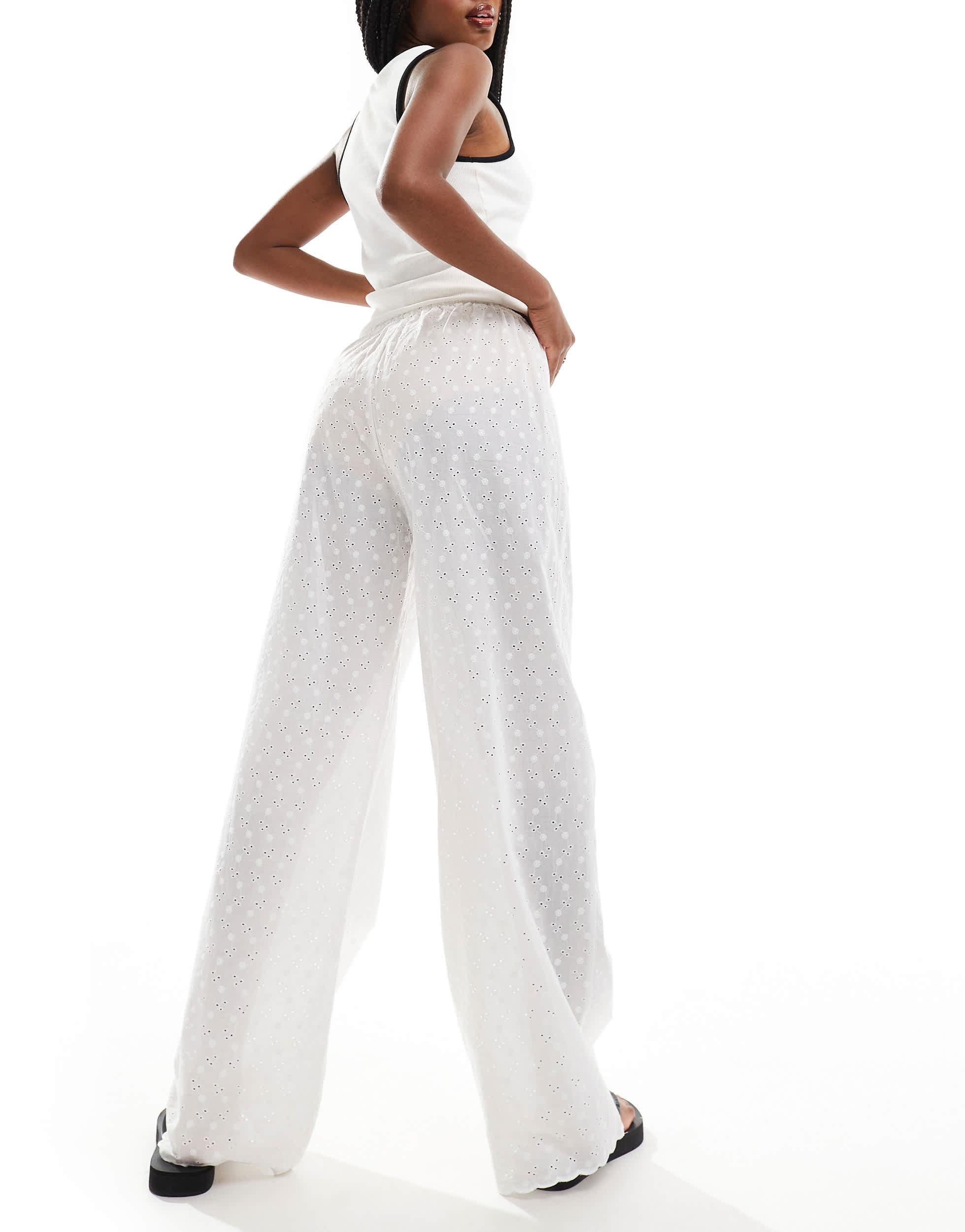 Cotton On relaxed pants in white eyelet