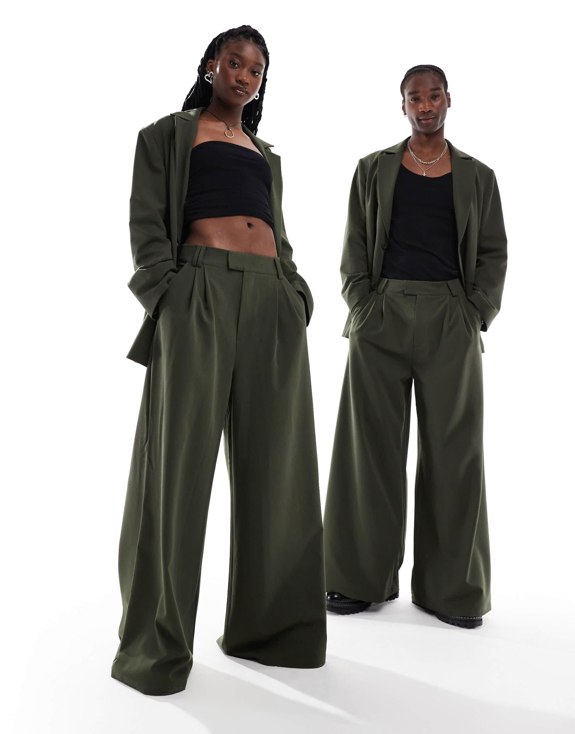 COLLUSION Unisex wide leg pants in olive - part of a set