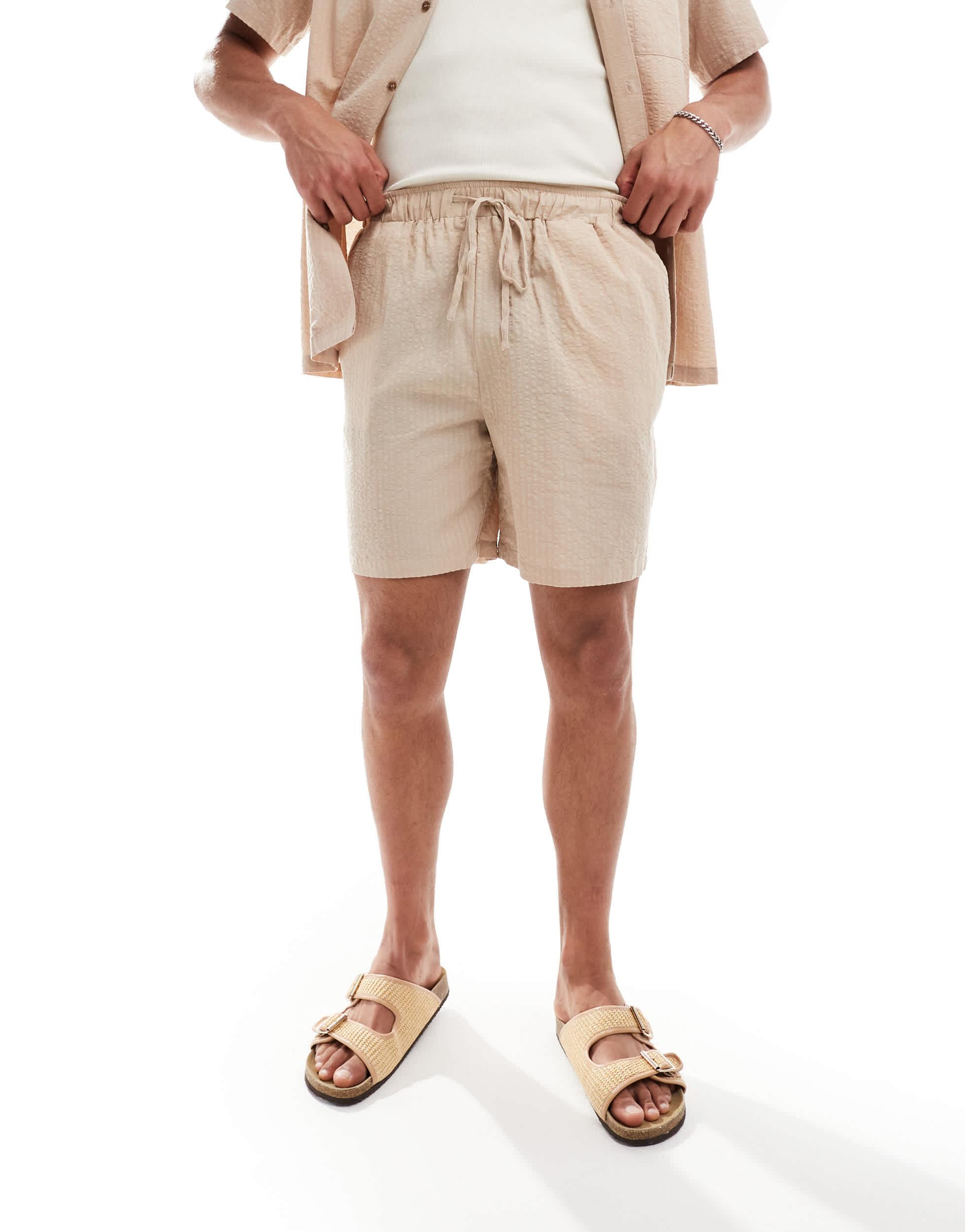 South Beach tonal seersucker stripe beach short in oat