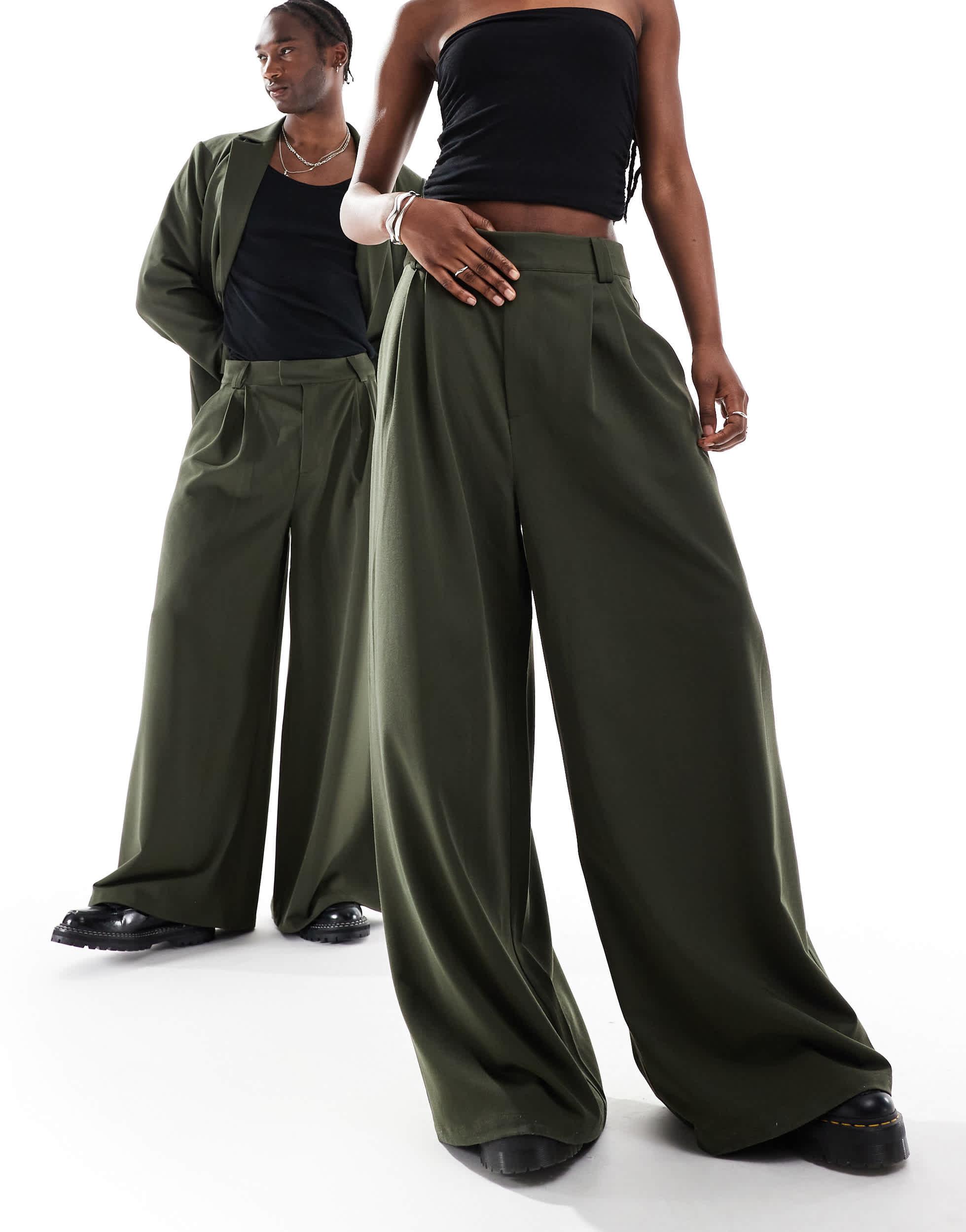 COLLUSION Unisex wide leg pants in olive - part of a set