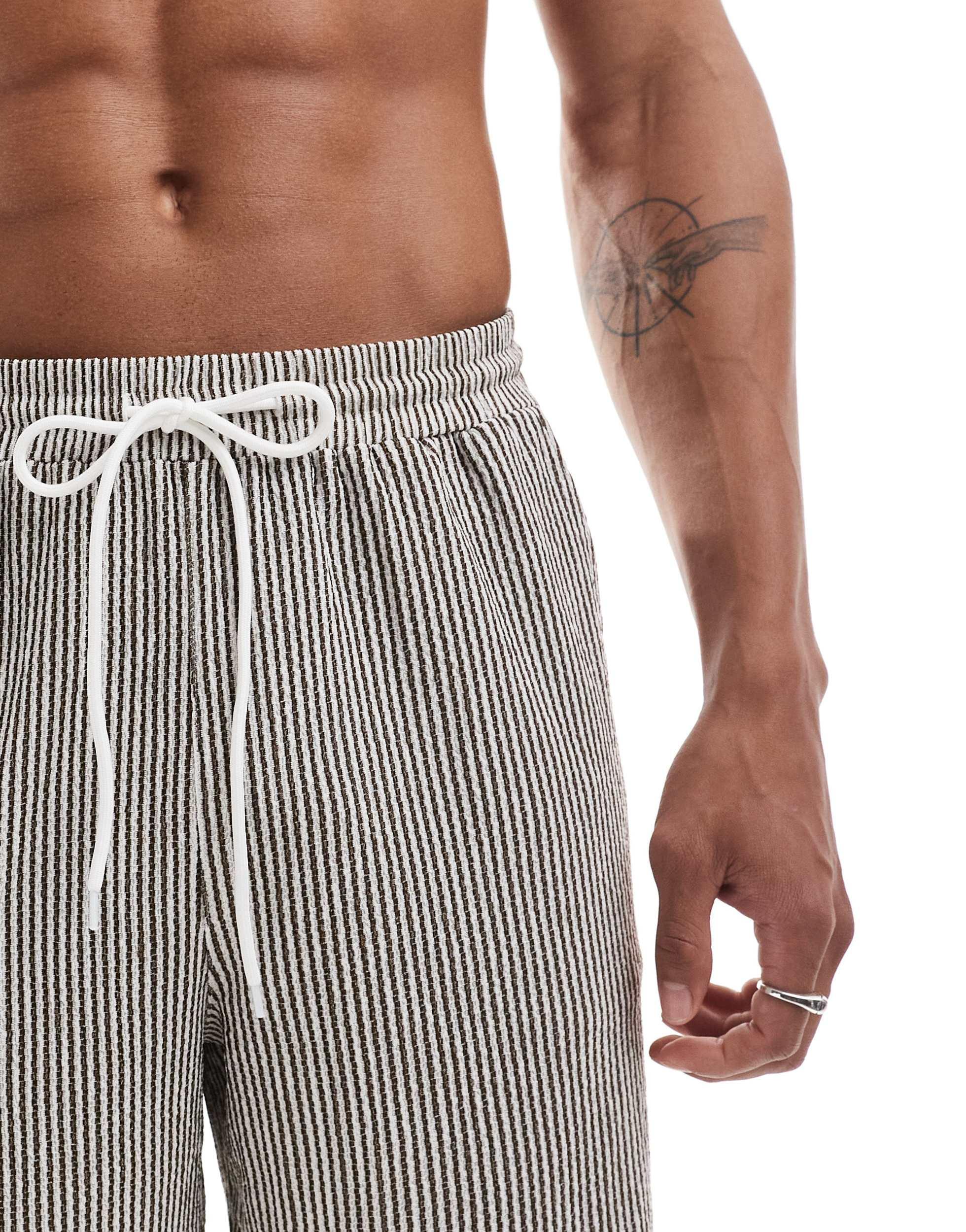 South Beach beach shorts in knit brown and white stripe - part of a set