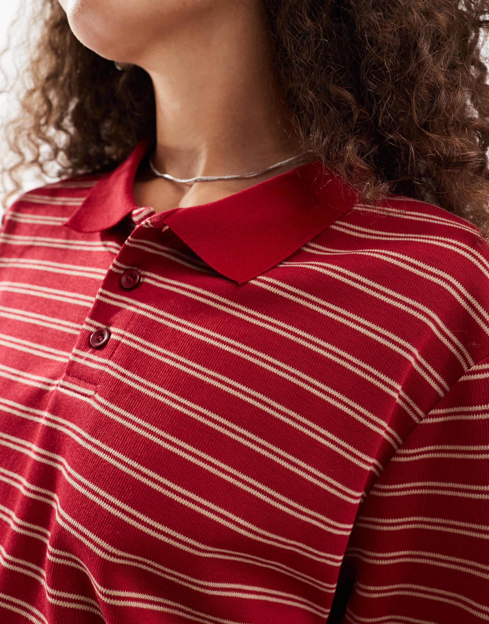 Motel kemillau baggy striped long sleeve rugby top in red and white