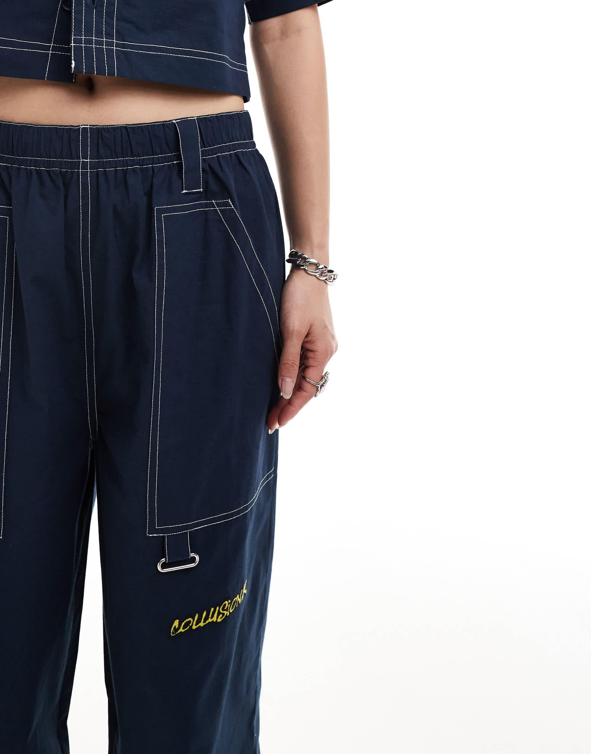 COLLUSION festival ripstop baggy pants in navy - part of a set