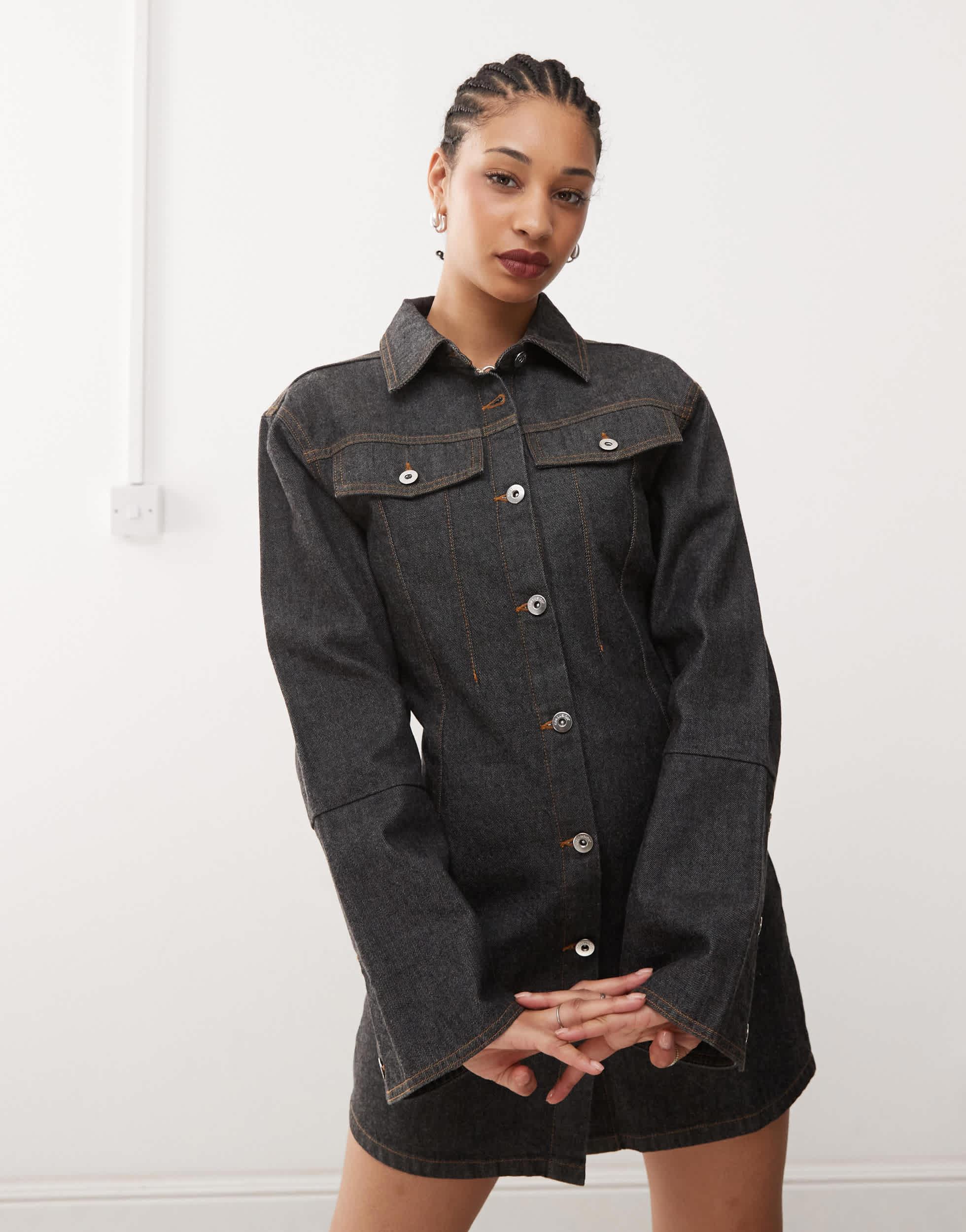 COLLUSION denim shirt dress in rinse wash