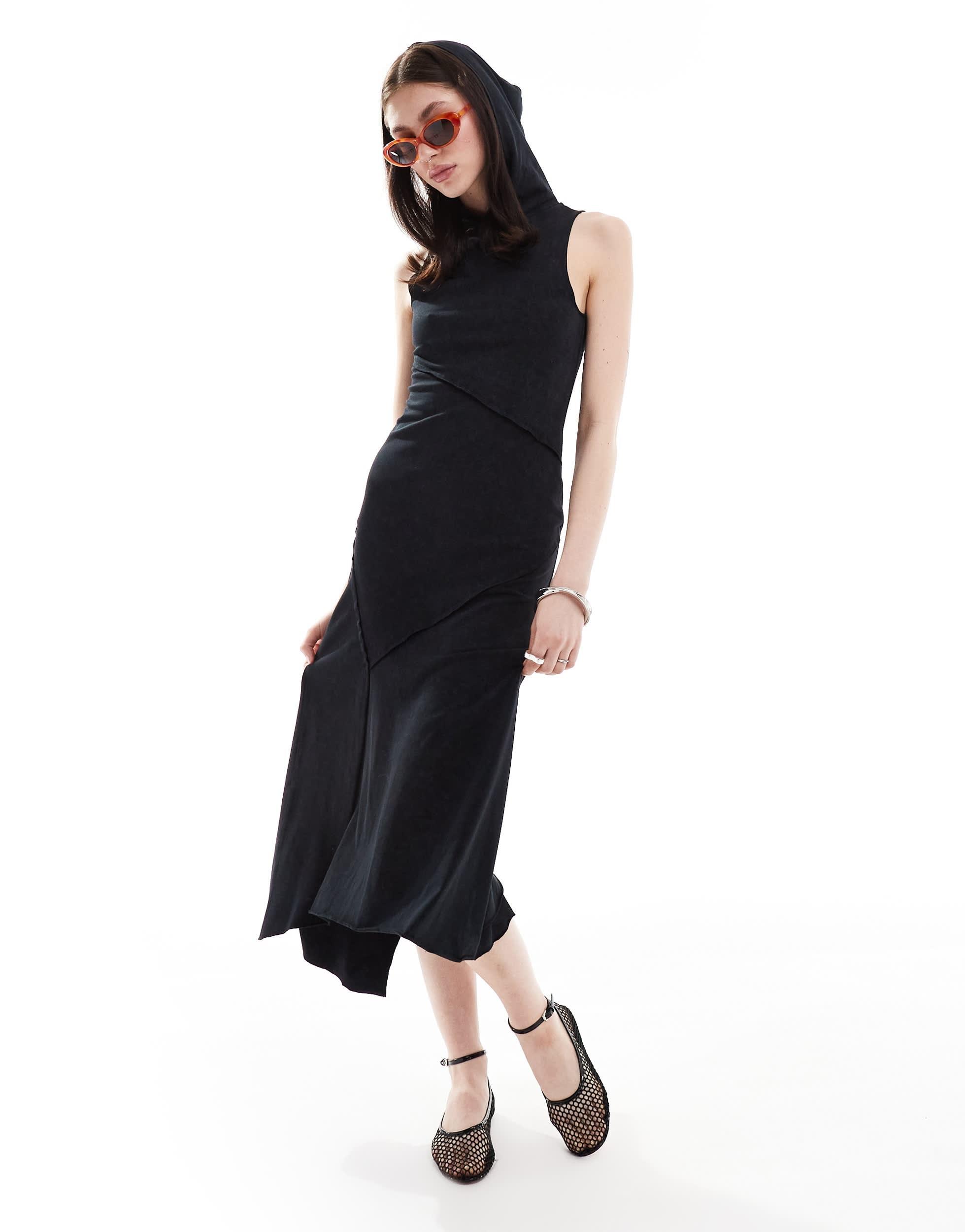 COLLUSION hooded spliced dress  in washed black