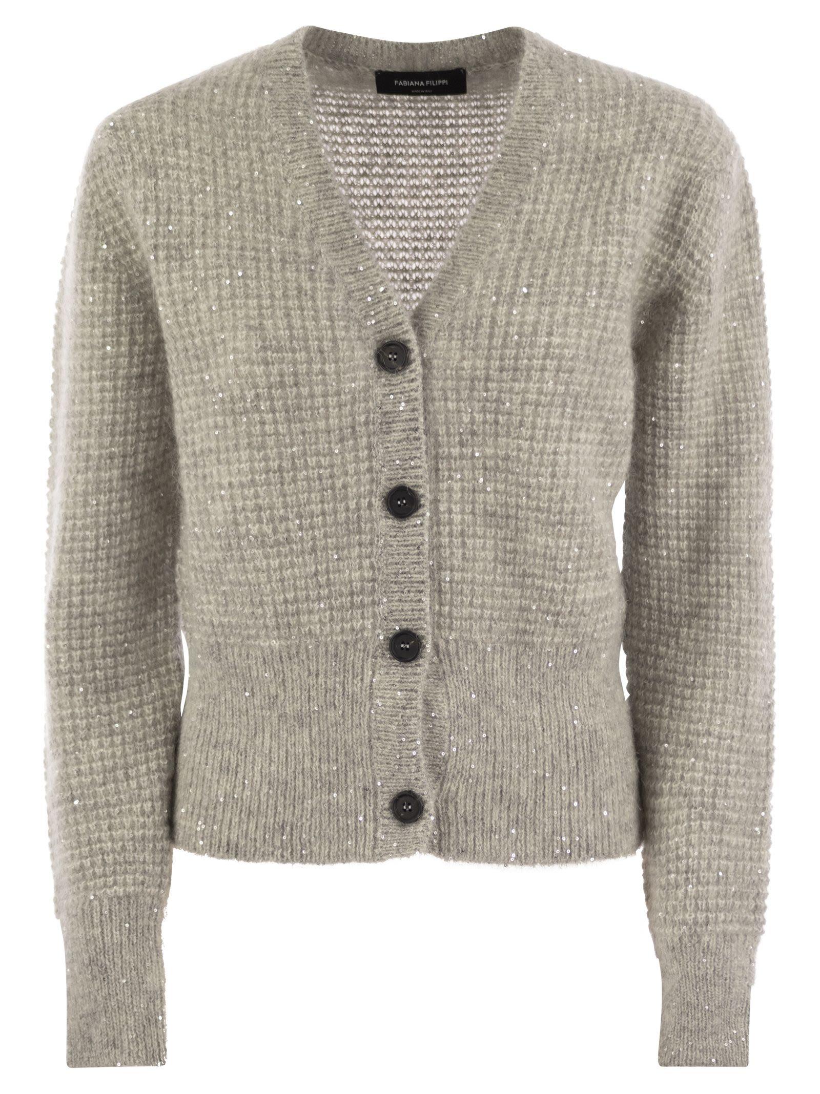 Fabiana Filippi Mohair Blend Cardigan With Micro Sequins