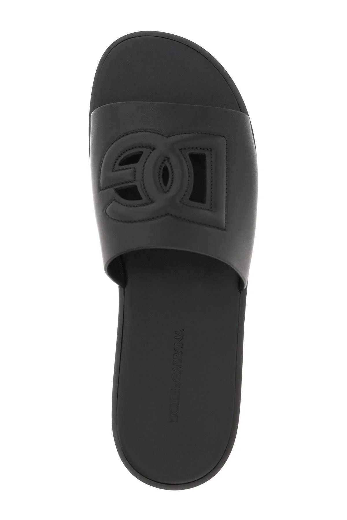 Dolce & Gabbana Leather Slides With Dg Cut Out