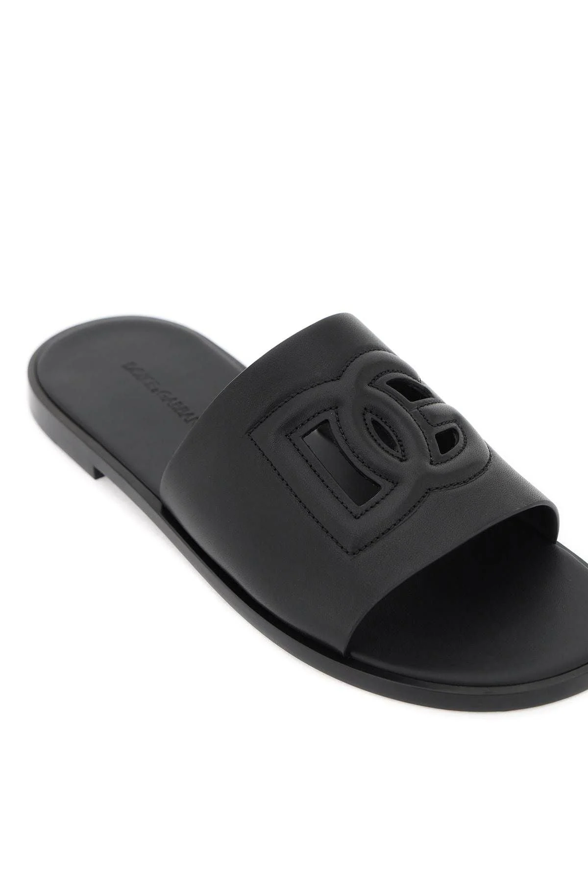 Dolce & Gabbana Leather Slides With Dg Cut Out