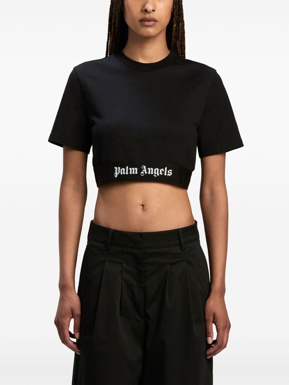 Palm Angels Logo Cotton Cropped T Shirt