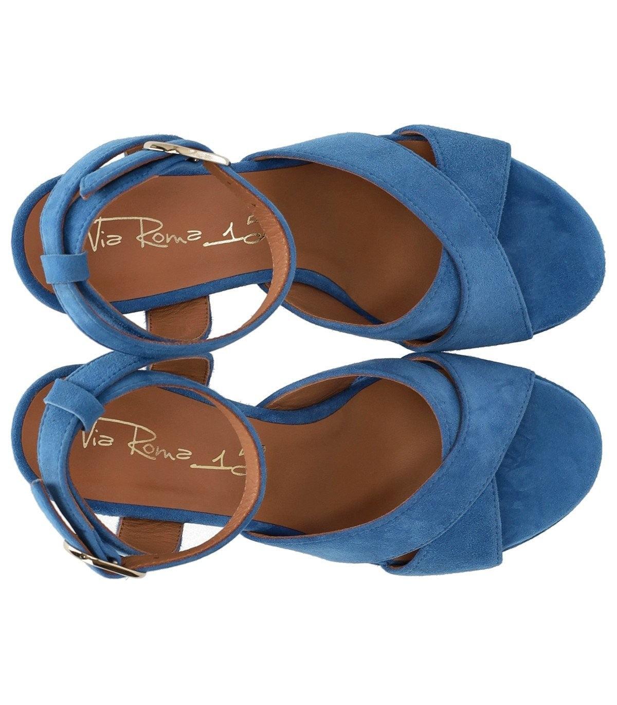 Via Roma 15 Denim Blue Heeled Sandal