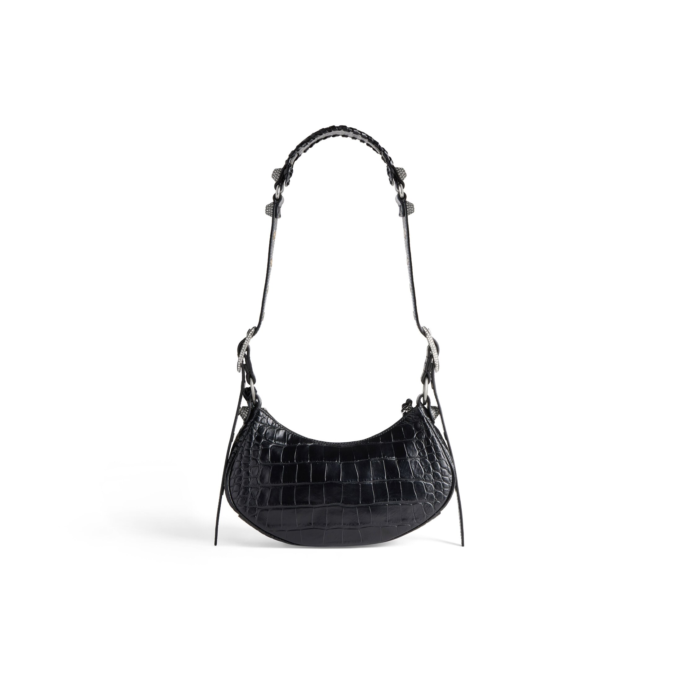 Women's Le Cagole Xs Shoulder Bag Crocodile Embossed With Rhinestones in Black