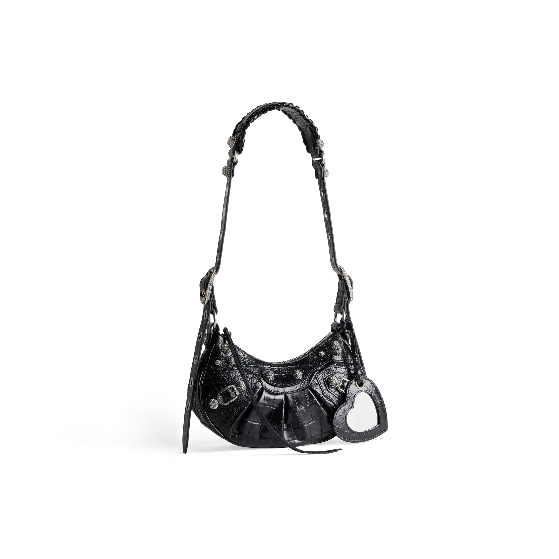 Women's Le Cagole Xs Shoulder Bag Crocodile Embossed With Rhinestones in Black