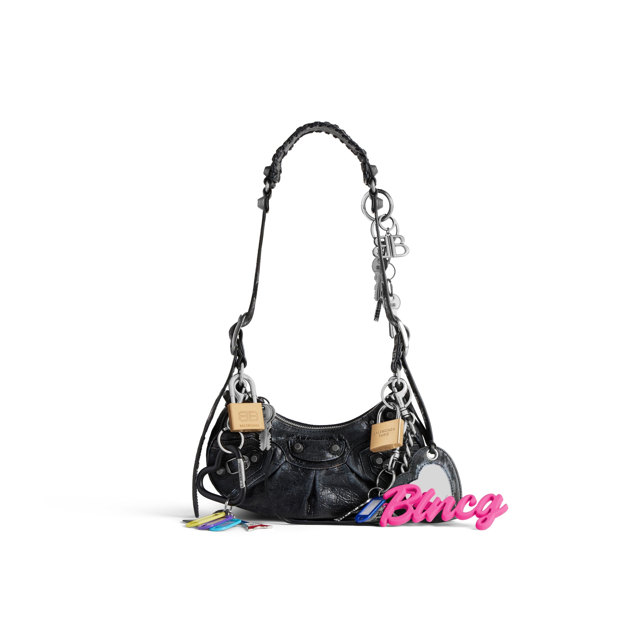 Women's Le Cagole Xs Shoulder Bag Used Effect With Charms  in Black