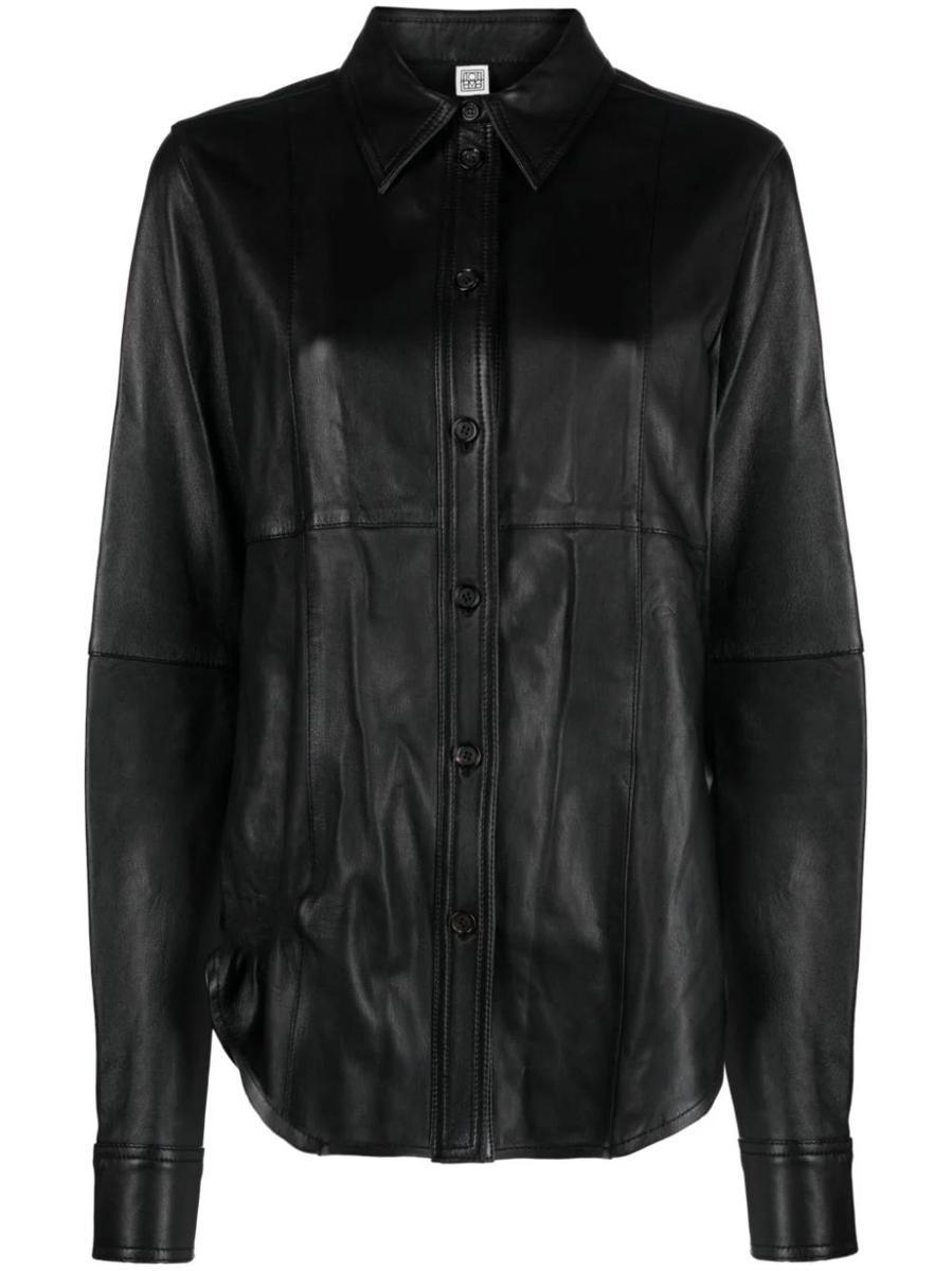 panelled leather shirt