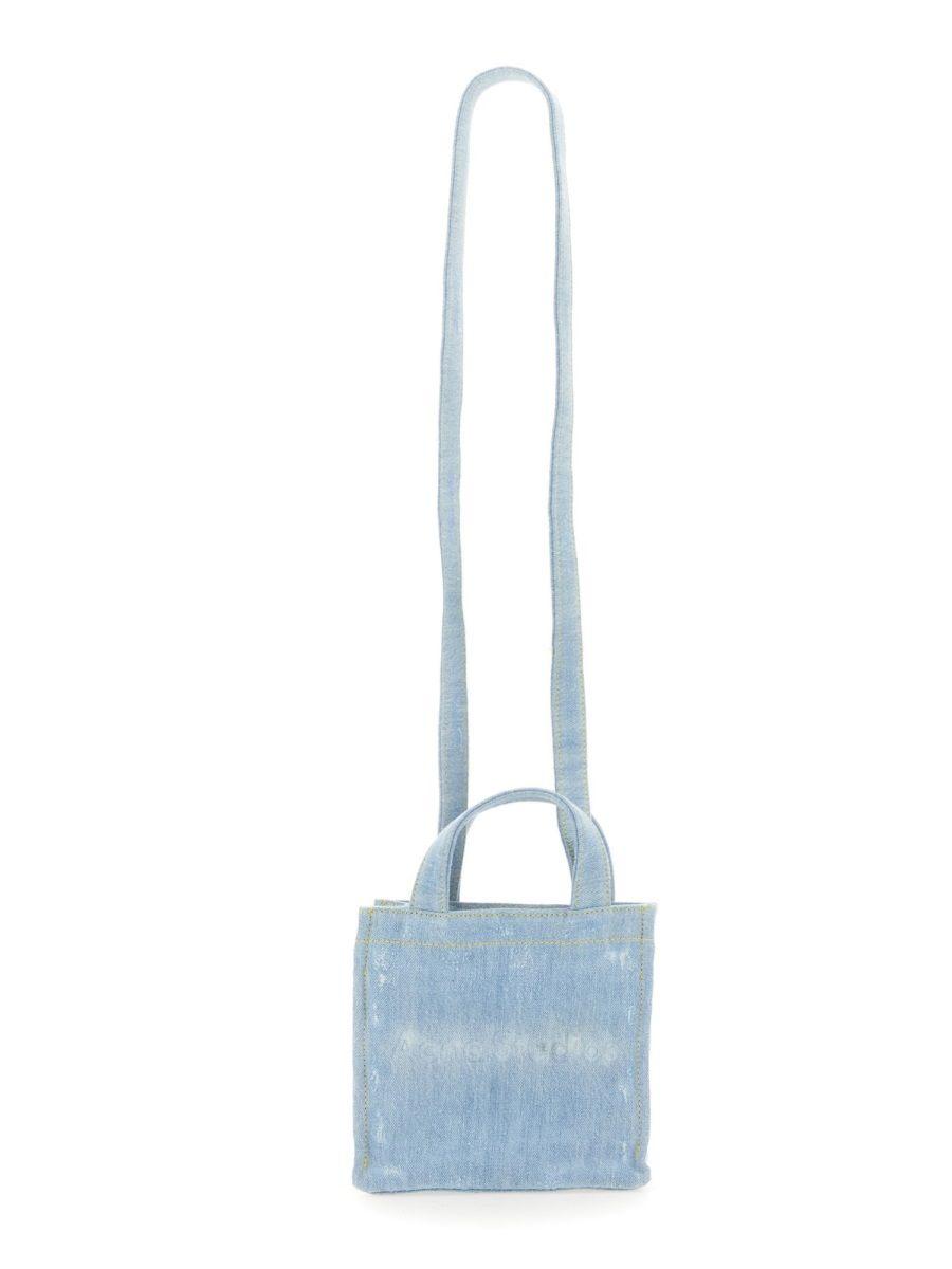 Acne Studios Mini Denim Shopper Bag With Logo