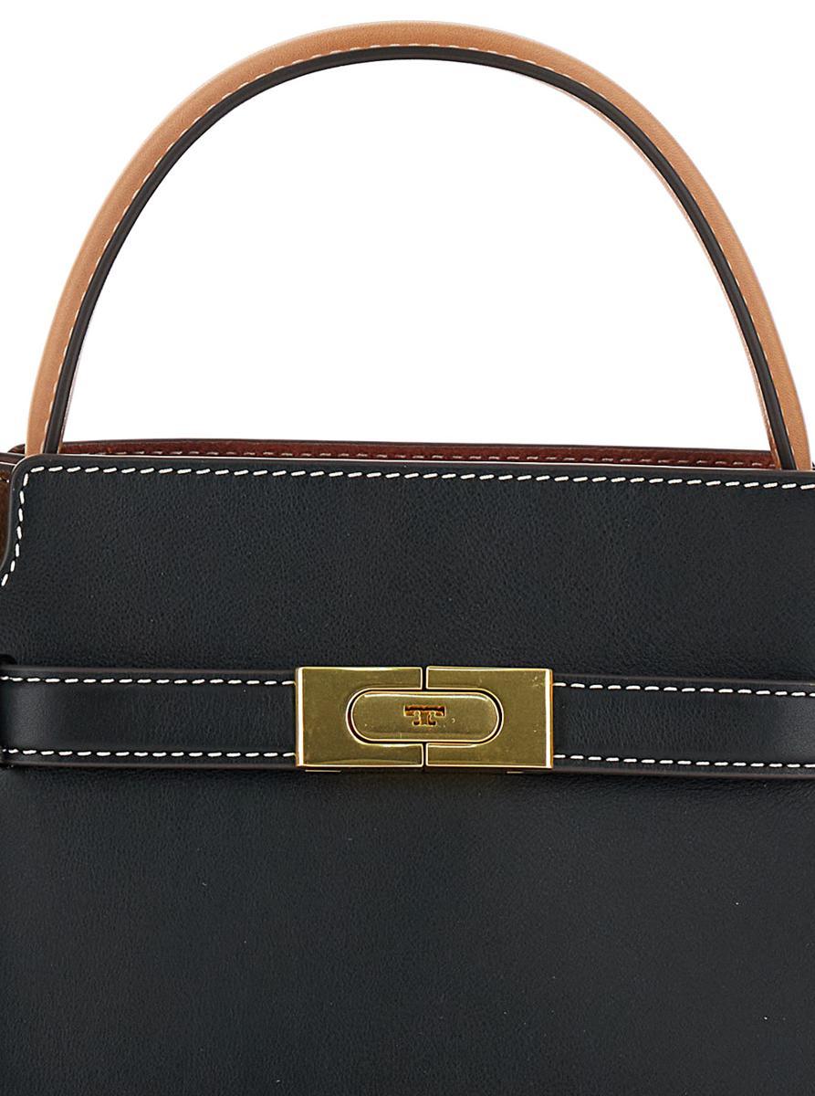 'Petite Double Lee Radziwill' Black Handbag With Engraved Logo In Leather Woman