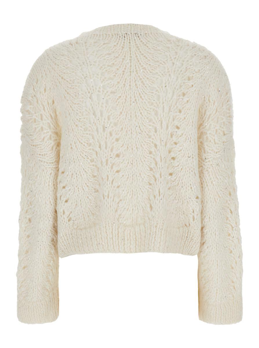 'Criseide' Beige Crewneck Sweater in Open Knit Woman