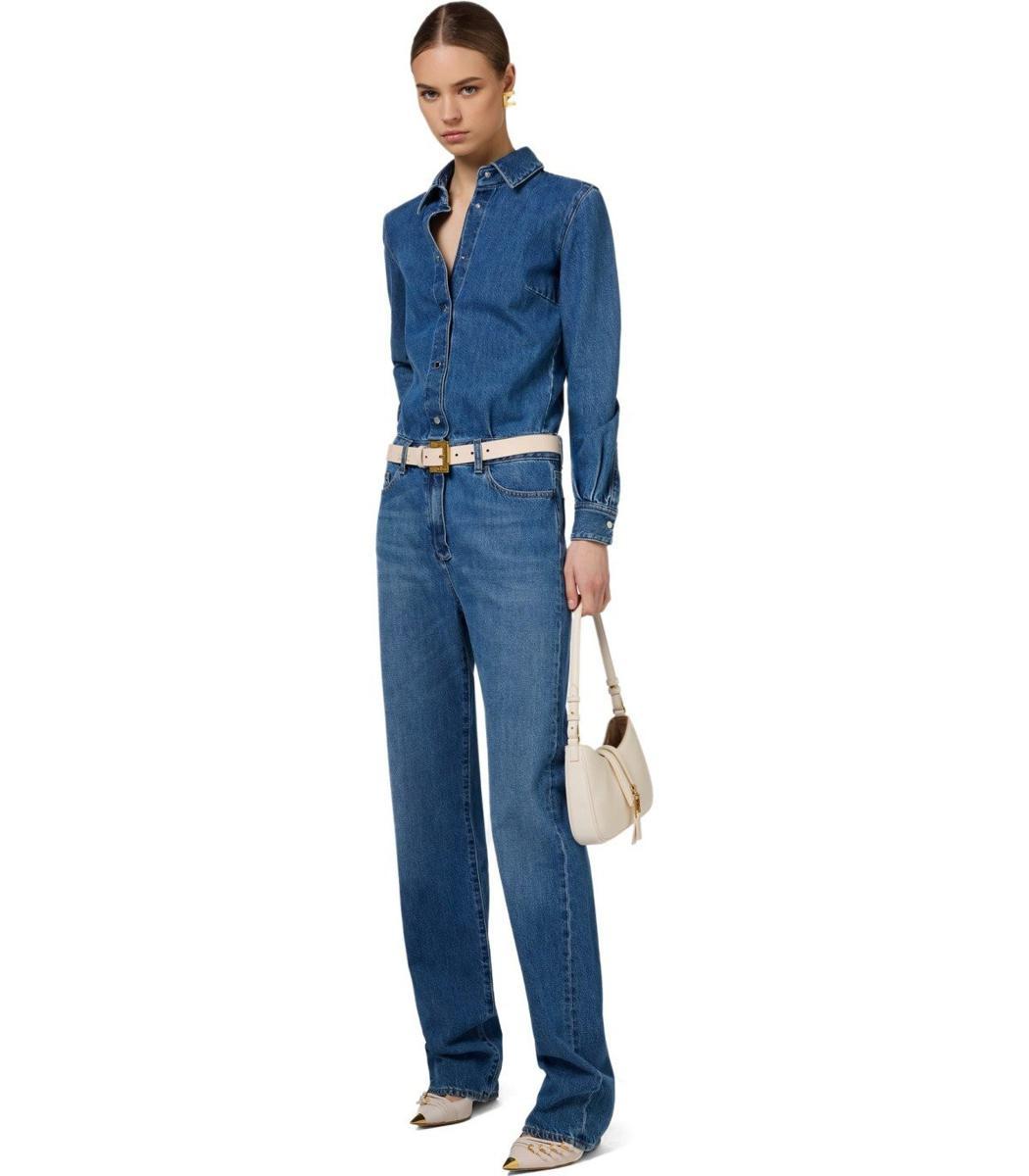 elisabetta franchi blue denim jumpsuit