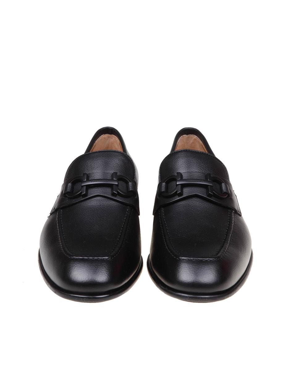 Leather Loafers With Gancini Buckle