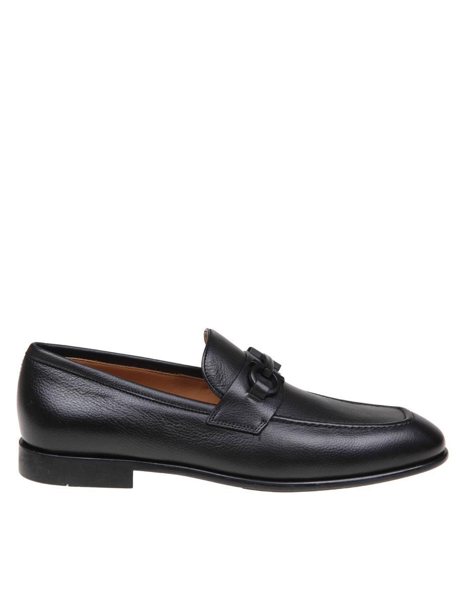 Leather Loafers With Gancini Buckle