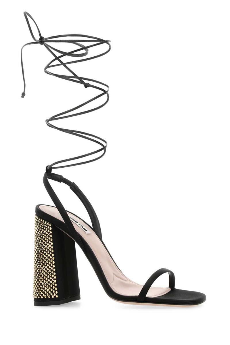 Miu Miu Woman Black Satin Sandals