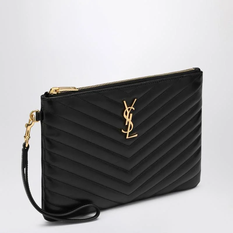 Saint Laurent Black A5 Pouch In Matelassé Leather Women