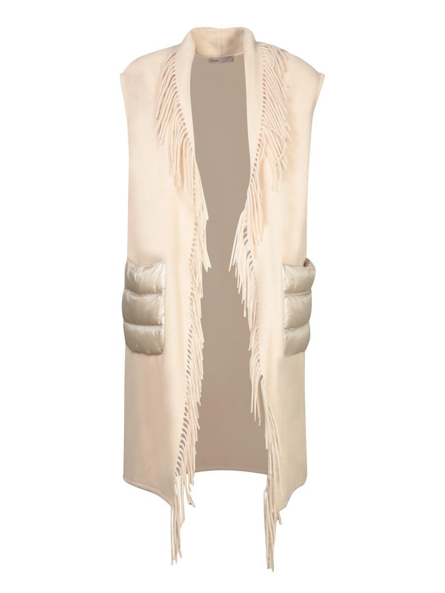 Nylon Beige Chantilly Vest With Fringes